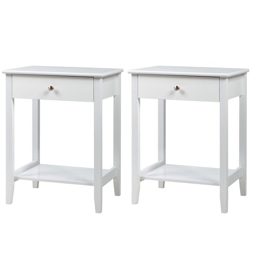 Set of 2 Wooden Bedside Sofa Table, White