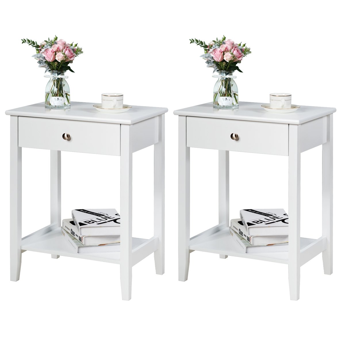 Set of 2 Wooden Bedside Sofa Table, White - Gallery Canada