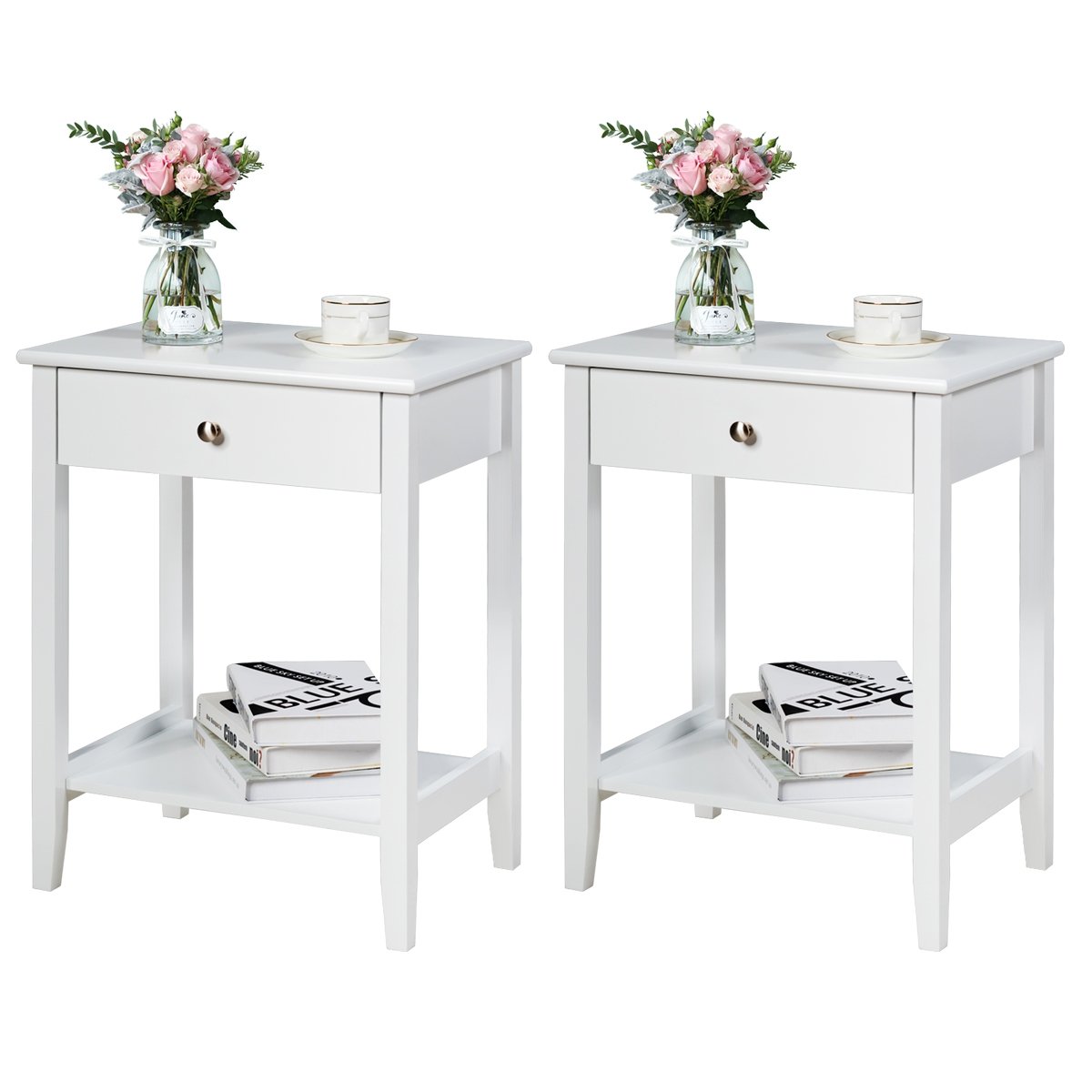 Set of 2 Wooden Bedside Sofa Table, White End & Side Tables   at Gallery Canada