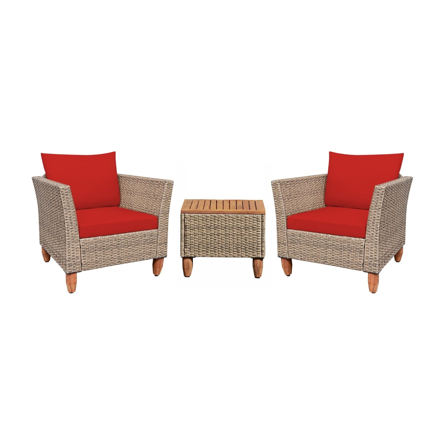 3 Pieces Patio Rattan Furniture Set with Washable Cushion for Yard Porch, Red Patio Conversation Sets   at Gallery Canada
