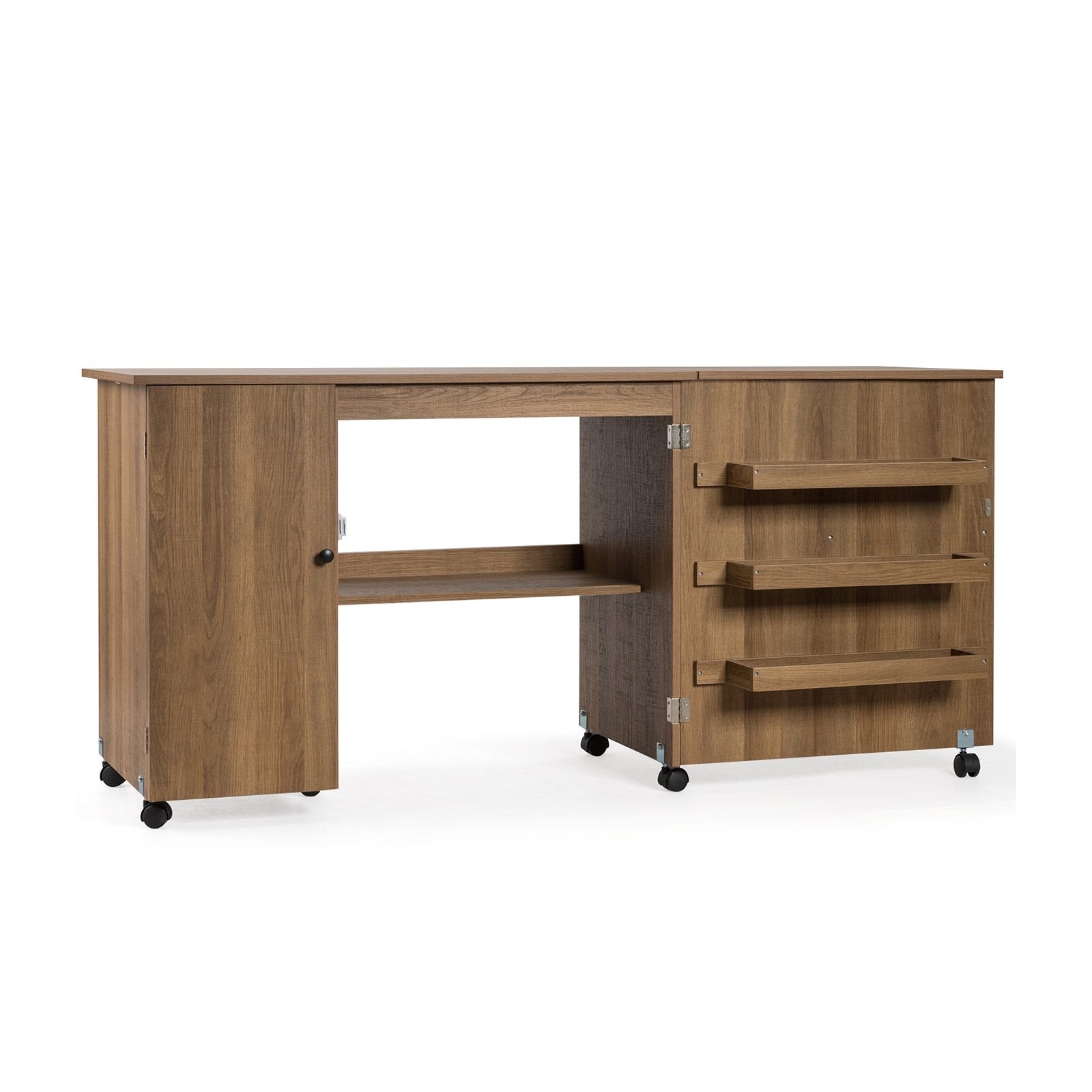 Folding Sewing Table Shelves Storage Cabinet Craft Cart with Wheels, Natural Sewing Tables   at Gallery Canada