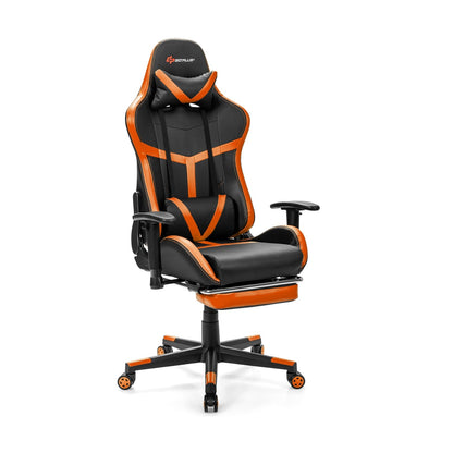 Reclining Racing Chair with Lumbar Support Footrest, Orange Gaming Chairs   at Gallery Canada