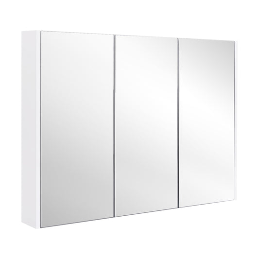 Frameless Bathroom Wall Mounted Mirror Cabinet with 3 Doors and Adjustable Shelves, White - Gallery Canada