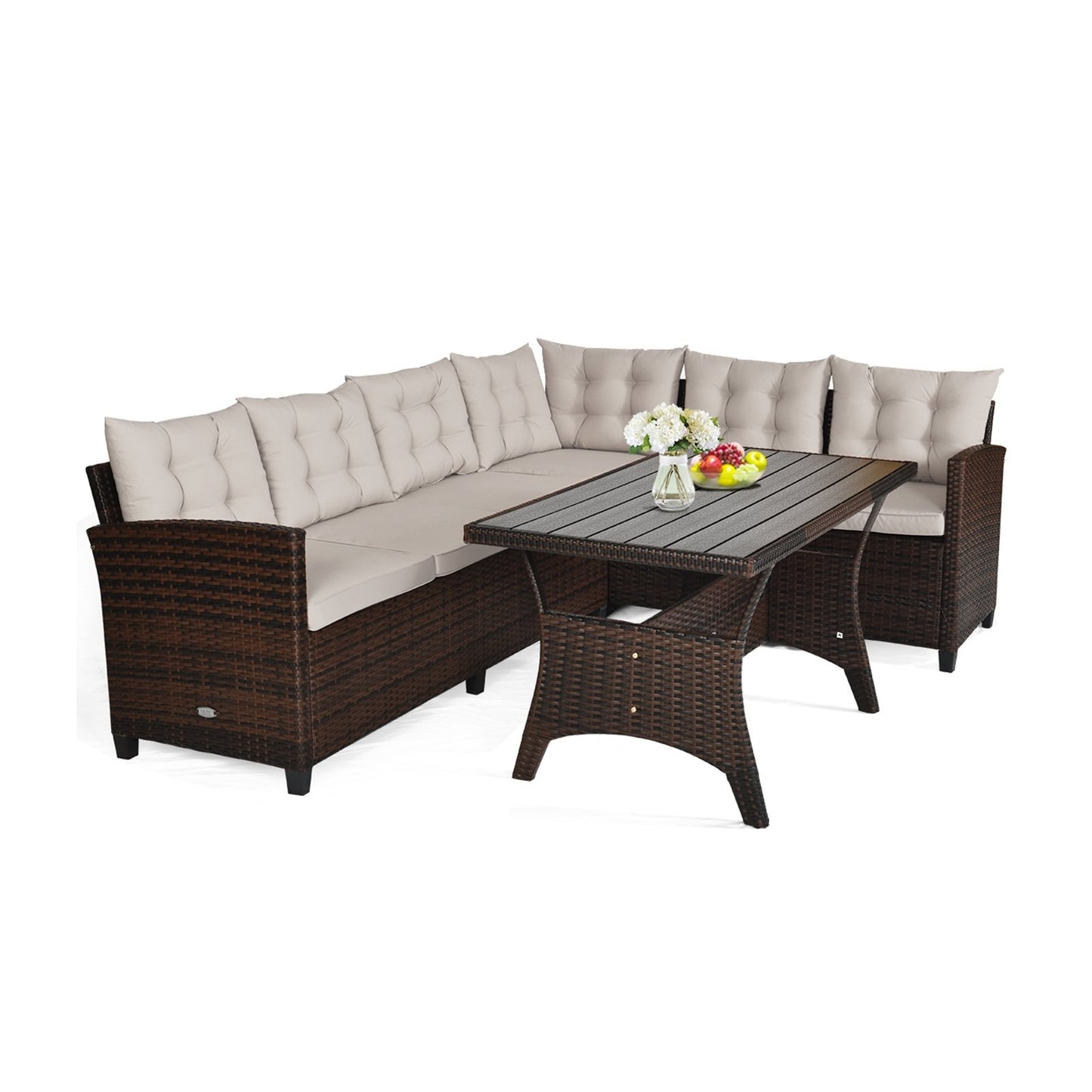 3 Pieces Hand-Woven Rattan Outdoor Sofa Set with Dining Table, Brown Outdoor Sectionals   at Gallery Canada