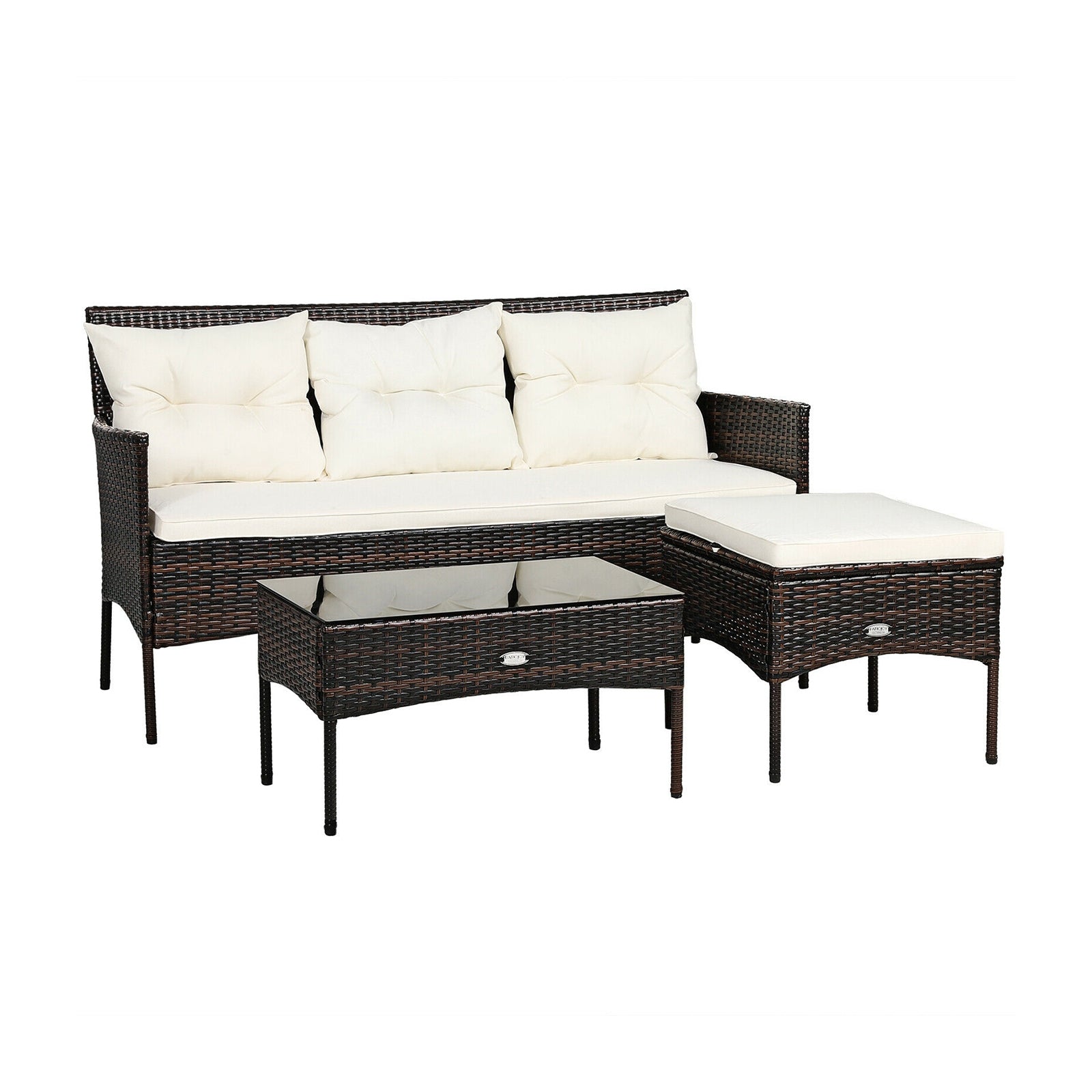 3 Pieces Patio Furniture Sectional Set with 5 Cozy Seat and Back Cushions, White Patio Conversation Sets White  at Gallery Canada