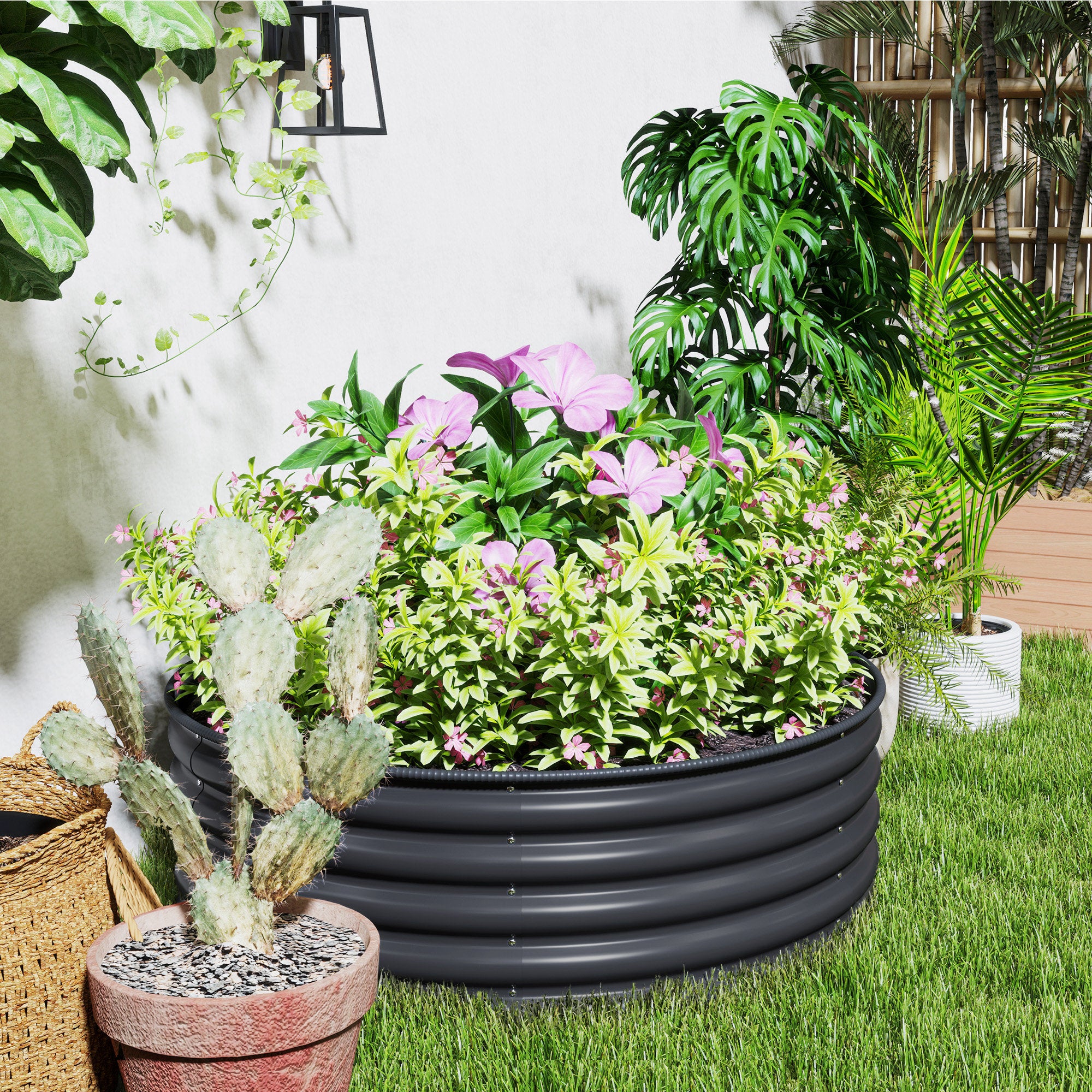 Galvanized Raised Flower Bed, 4 x 4 x 1.5 ft Outdoor Metal Raised Bed with Safety Edging and Gloves, Dark Grey Raised Garden Beds at Gallery Canada
