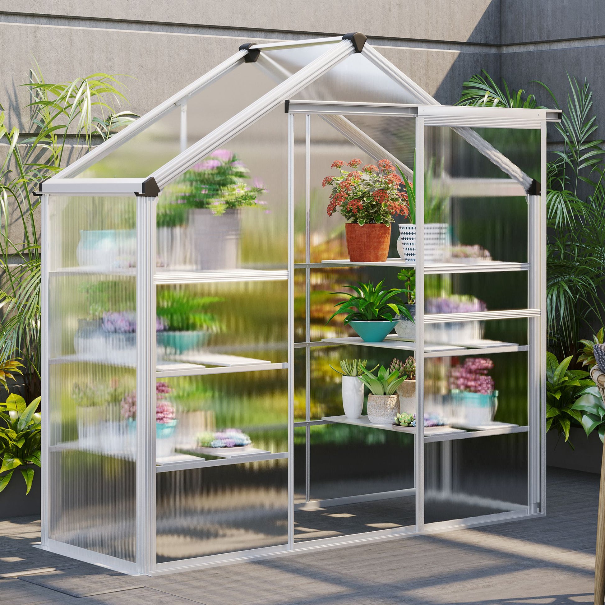 6.3' x 2.3' x 6.1' Outdoor Walk-in Greenhouse with 3-Tier Shelves, Garden Polycarbonate Green House Plants Flower Cold Frame with Aluminum Frame Walk In Greenhouses at Gallery Canada