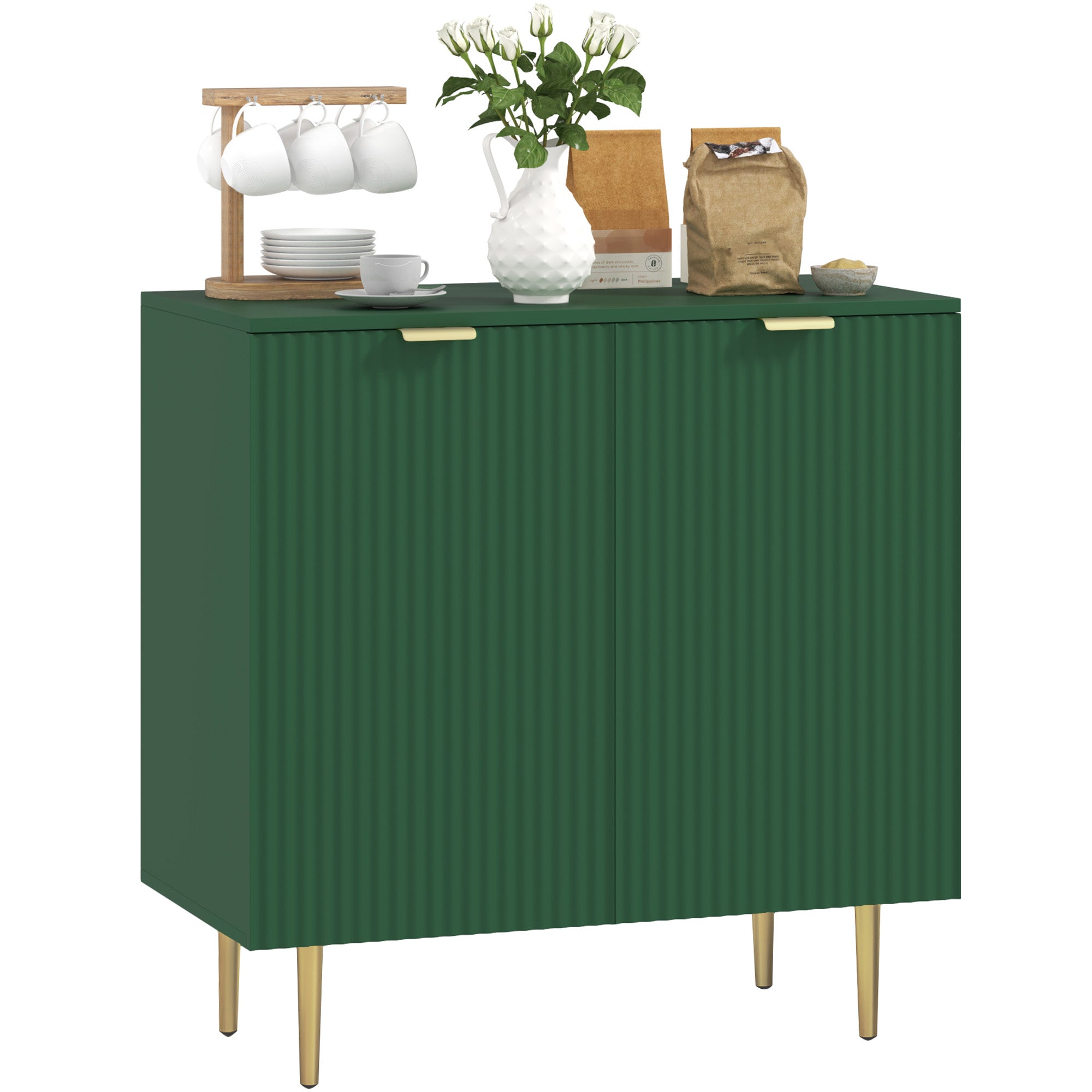 Modern Kitchen Storage Cabinet, Sideboard Buffet Cabinet with Adjustable Shelves and Metal Legs for Kitchen, Green Bar Cabinets   at Gallery Canada