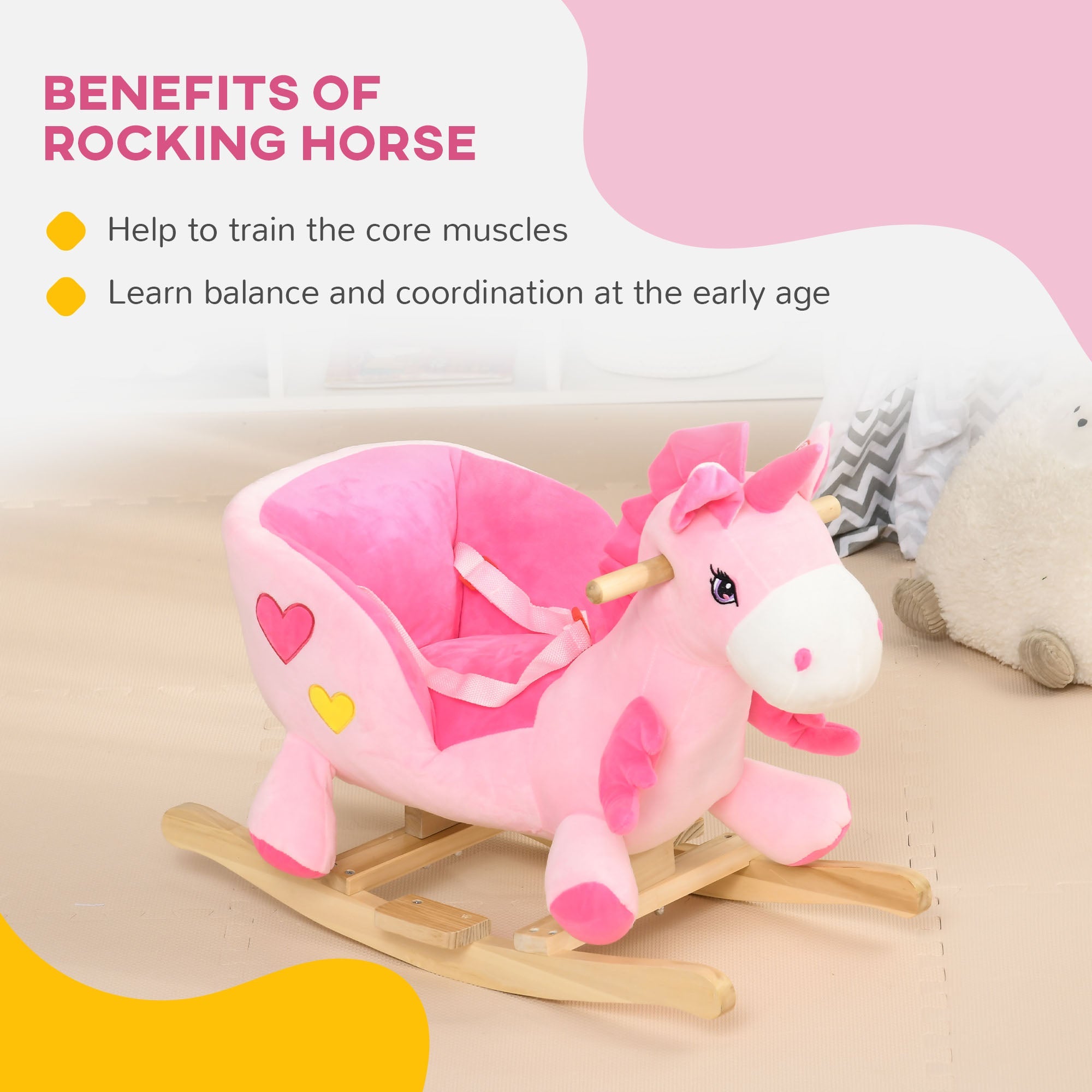 Baby Rocking Horse Ride On Unicorn with Songs, Toddler Rocker Toy with Wooden Base Seat Safety Belt for 1.5-3 Year Old, Pink Rocking Horses   at Gallery Canada