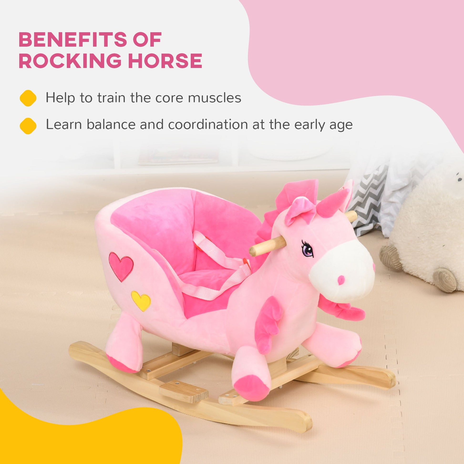 Baby Rocking Horse Ride On Unicorn with Songs, Toddler Rocker Toy with Wooden Base Seat Safety Belt for 1.5-3 Year Old, Pink - Gallery Canada