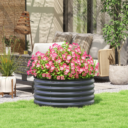 Galvanized Raised Flower Bed, 3 x 3 x 1.5 ft Outdoor Metal Raised Bed with Safety Edging and Gloves, Dark Grey