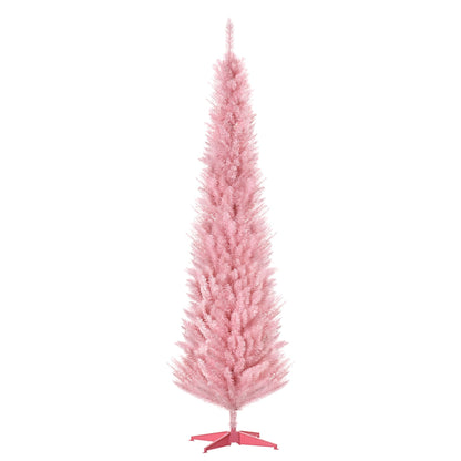 7' Pencil Christmas Tree, Slim Artificial Xmas Tree with Realistic Branches, Sturdy Metal Stand, Pink Pencil Christmas Trees Pink  at Gallery Canada