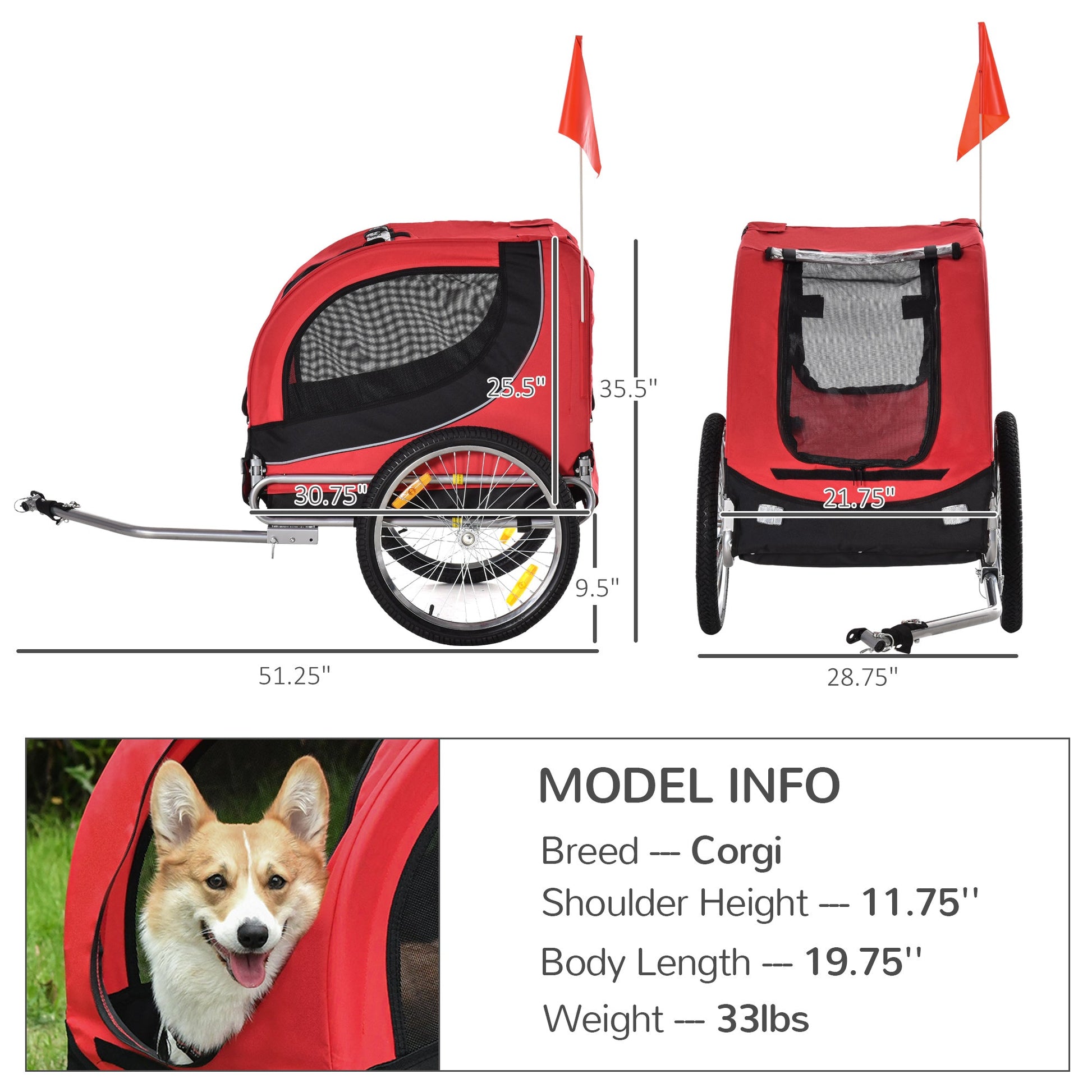 Dog Bike, Trailer Pet Cart, Bicycle Wagon, Travel Cargo, Carrier Attachment with Hitch, Foldable for Travelling, Red Dog Bike Trailers & Strollers Red and Black  at Gallery Canada