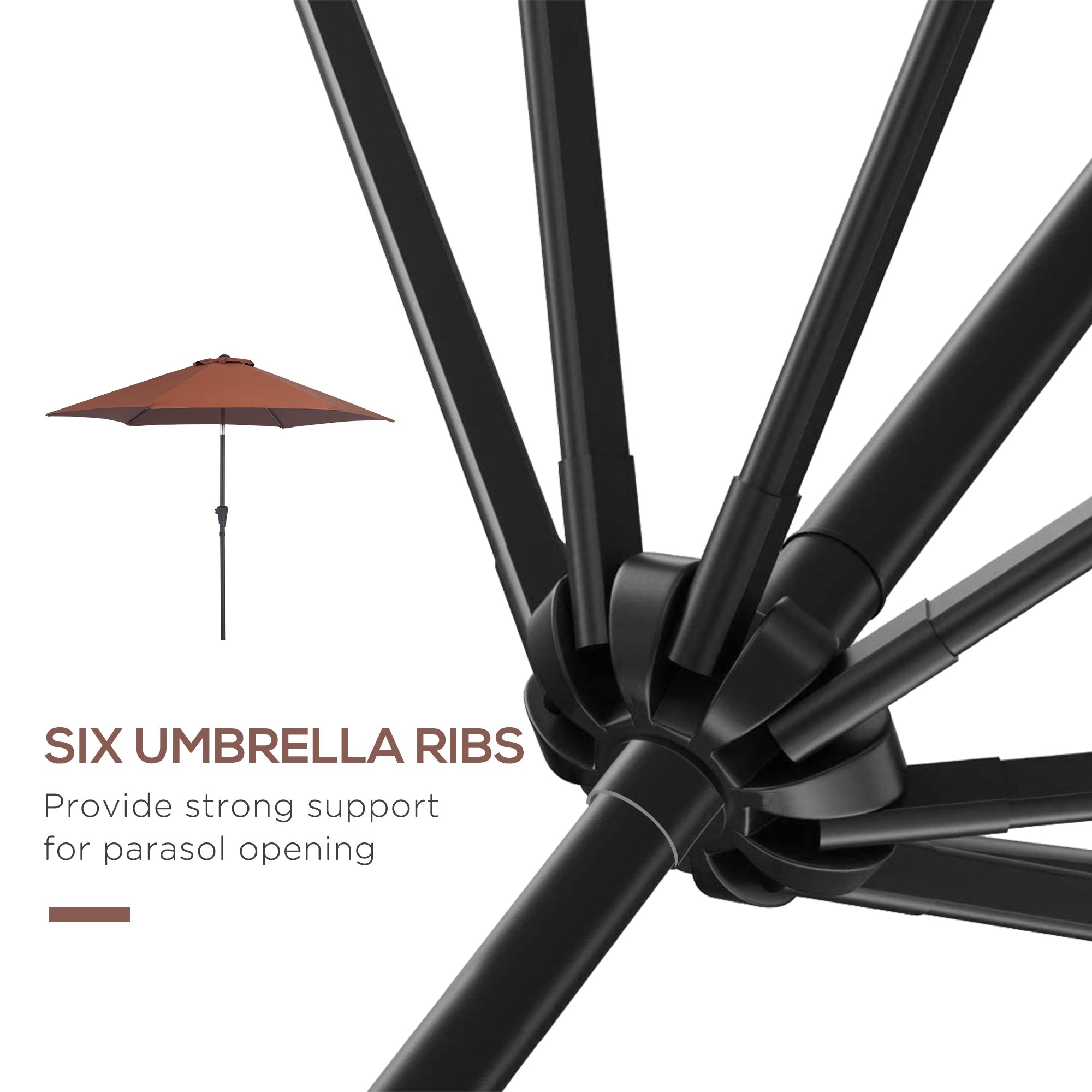 8.5' Round Aluminum Patio Umbrella 6 Ribs Market Sunshade Tilt Canopy w/ Crank Handle Garden Parasol Coffee Sun Umbrellas   at Gallery Canada