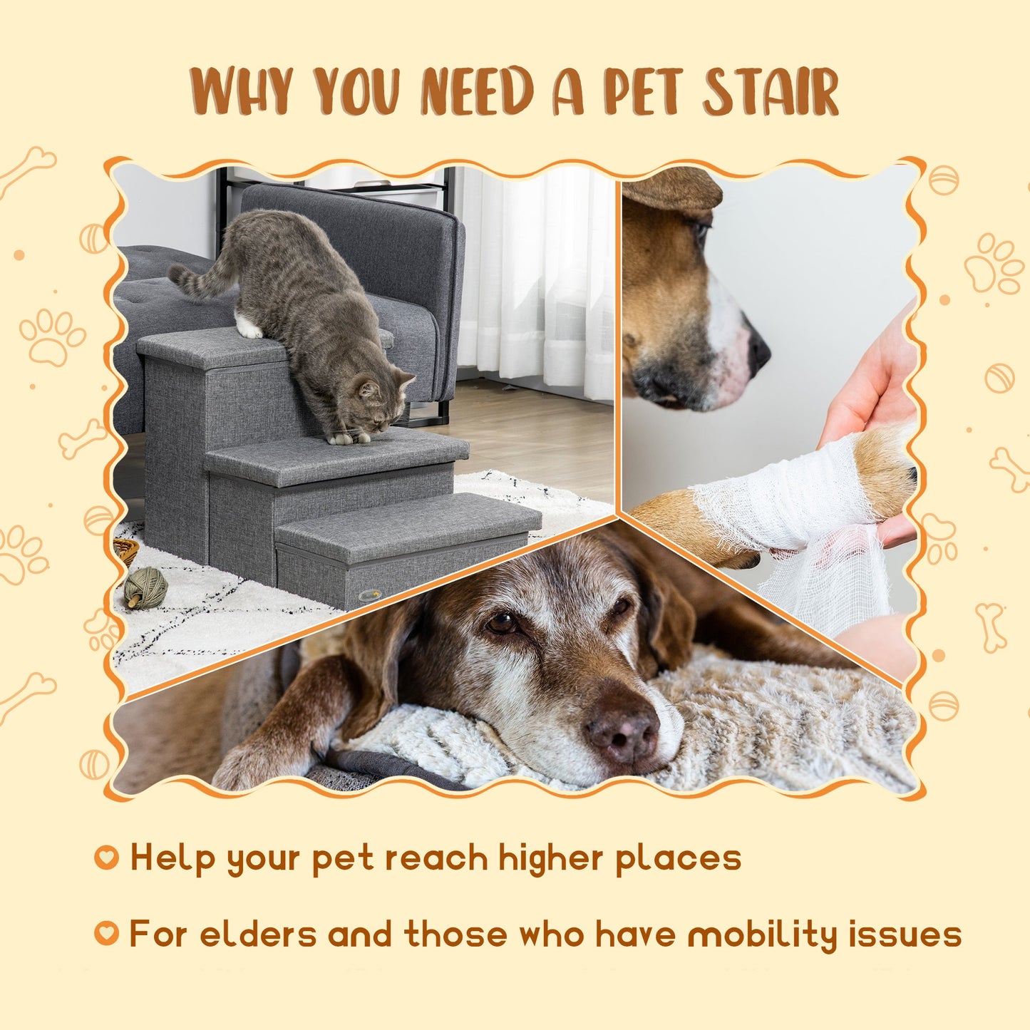 Dog Stairs, 3-Tier Dog Steps for High Bed Couch with Storage Box, Portable Dog Ramp Home Ladder for Small Cat and Dog Dog Stairs   at Gallery Canada