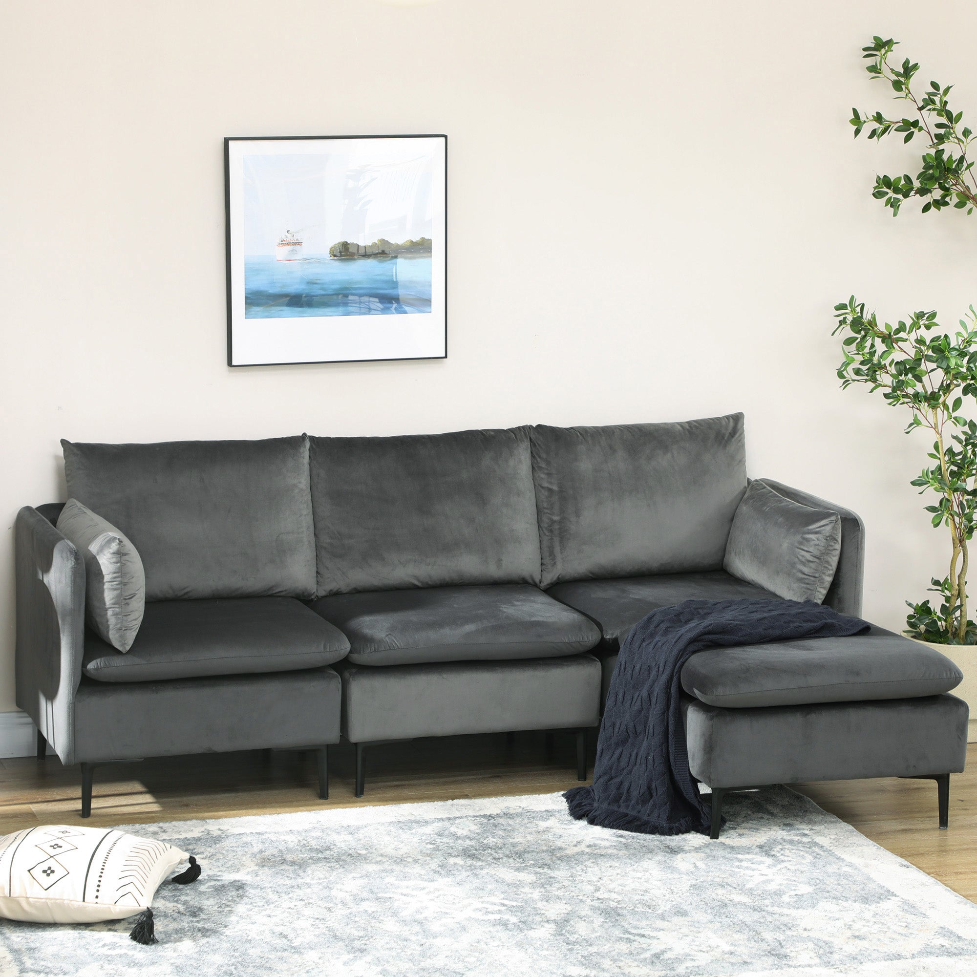 Convertible Sectional Sofa Couch, Modern L-Shaped Couch, 3 Seater Sofa with Reversible Ottoman for Living Room, Apartment, Small Space, Grey 3-Seater Sofas   at Gallery Canada