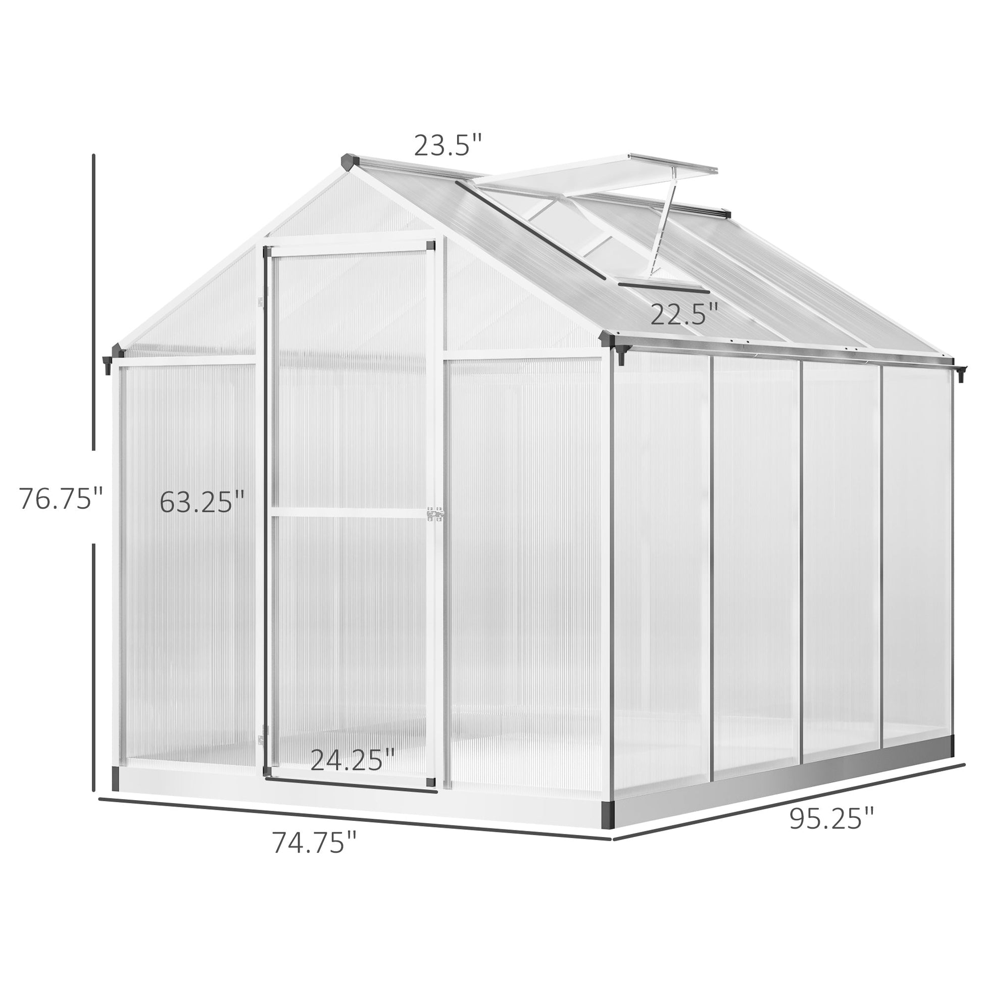 8' x 6' x 6.4' Walk-in Garden Greenhouse Polycarbonate Panels Plants Flower Growth Shed Cold Frame Outdoor Portable Warm House Aluminum Frame Walk In Greenhouses   at Gallery Canada