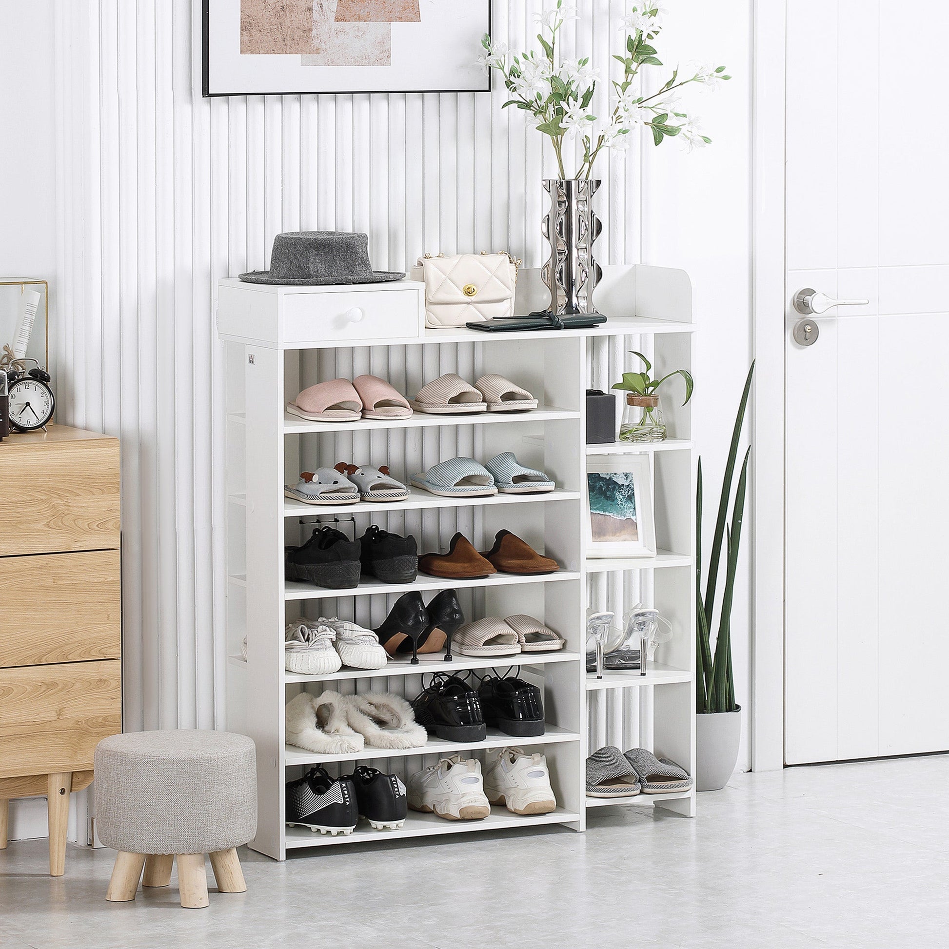 Shoe Rack Storage Shoe Organizer with Drawer, Boot Rack, for Entryway Closet Hallway, 35.4"x11"x41.7", White Shoe Storage Cabinets & Racks   at Gallery Canada