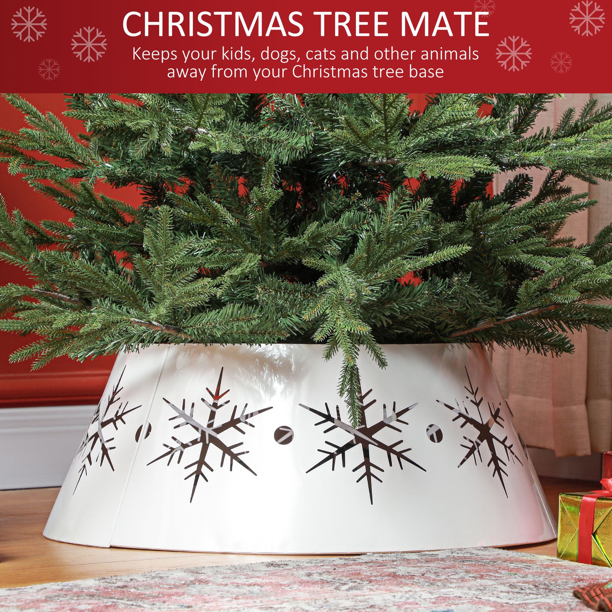 26" Christmas Tree Base Cover, Christmas Tree Collar with Hollow Snowflake Patterns for Home Decoration, White Christmas Trees   at Gallery Canada