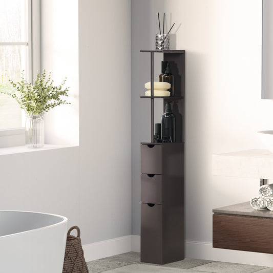 Tall Bathroom Storage Cabinet Scrolled Cupboard Drawer with Open Shelves Space Saving Design Bathroom Cabinets Brown  at Gallery Canada