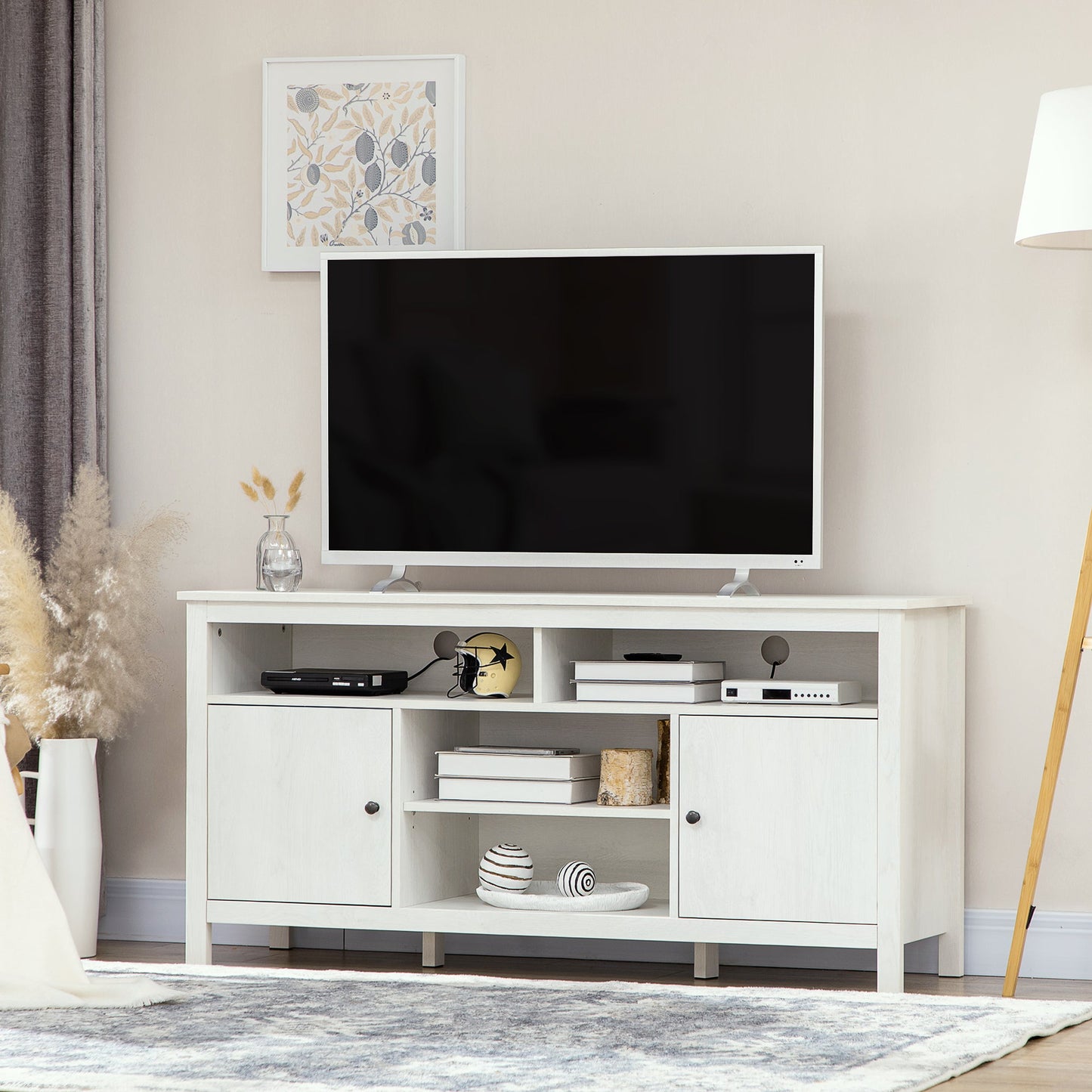 TV Stand for TVs up to 55", TV Unit with Storage Cupboard and Shelves, 55.1" x 15.7" x 27", White TV Stands   at Gallery Canada