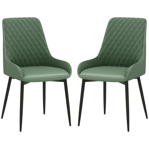 Modern Dining Chairs Set of 2, PU Leather Kitchen Chairs with Metal Legs for Dining Room, Living Room, Green