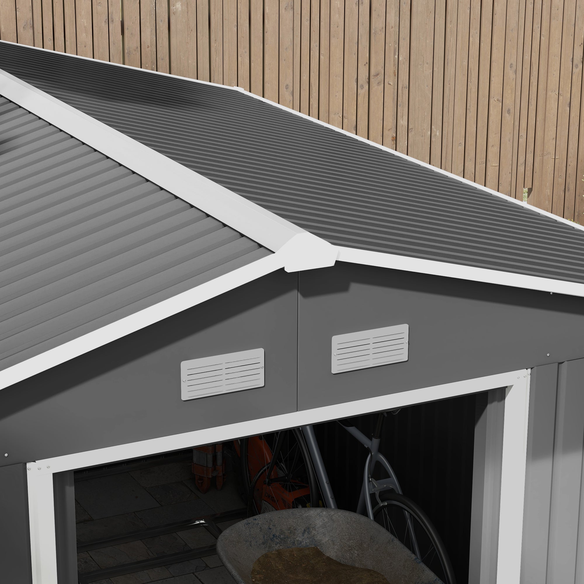 9' x 10.6' Garden Storage Shed w/ Foundation Kit Metal Tool Storage House w/ Double Doors Light Grey Sheds at Gallery Canada