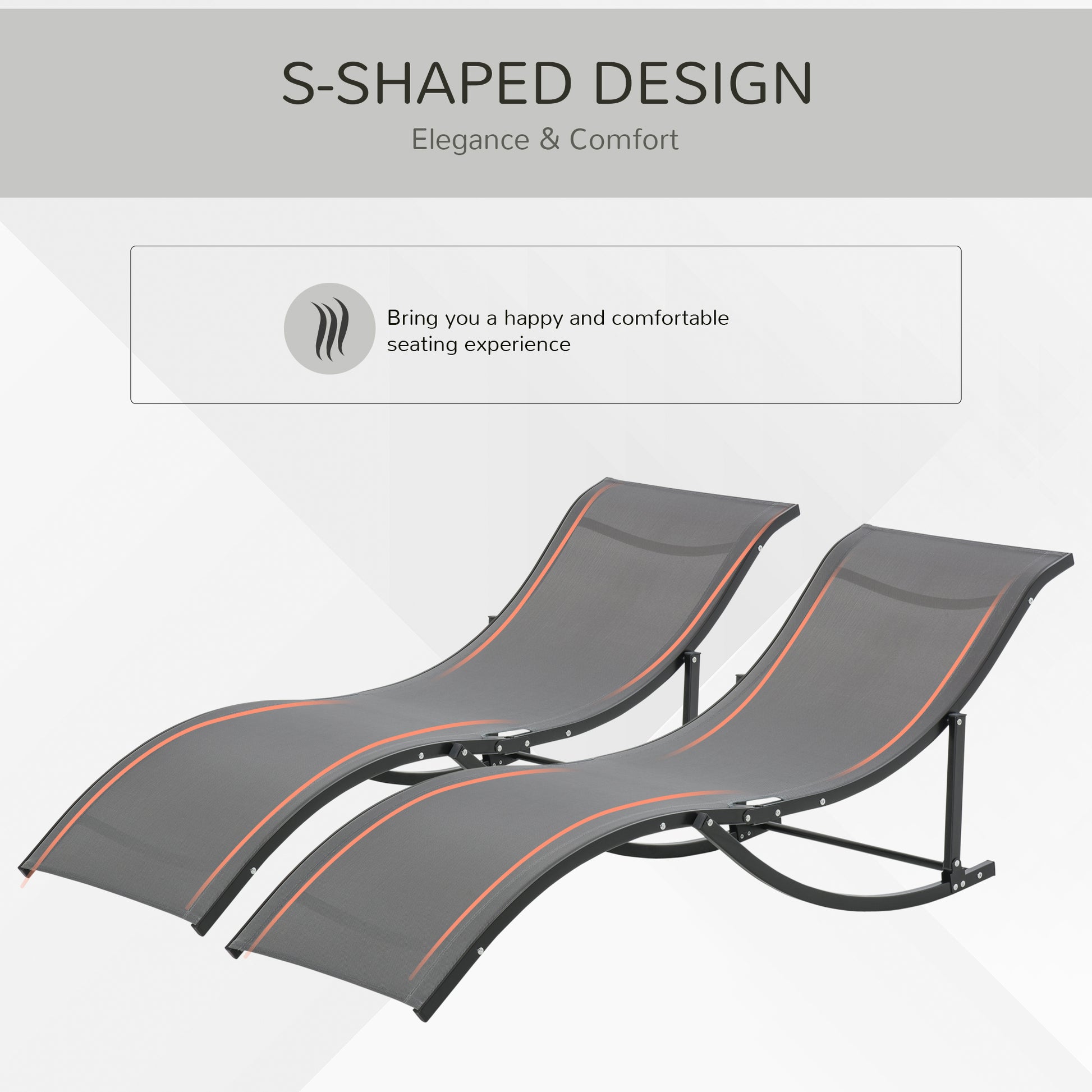 S-shaped Foldable Outdoor Chaise Lounge Chairs, Set of 2, 264lbs Capacity, Dark Grey Lounger Chairs   at Gallery Canada