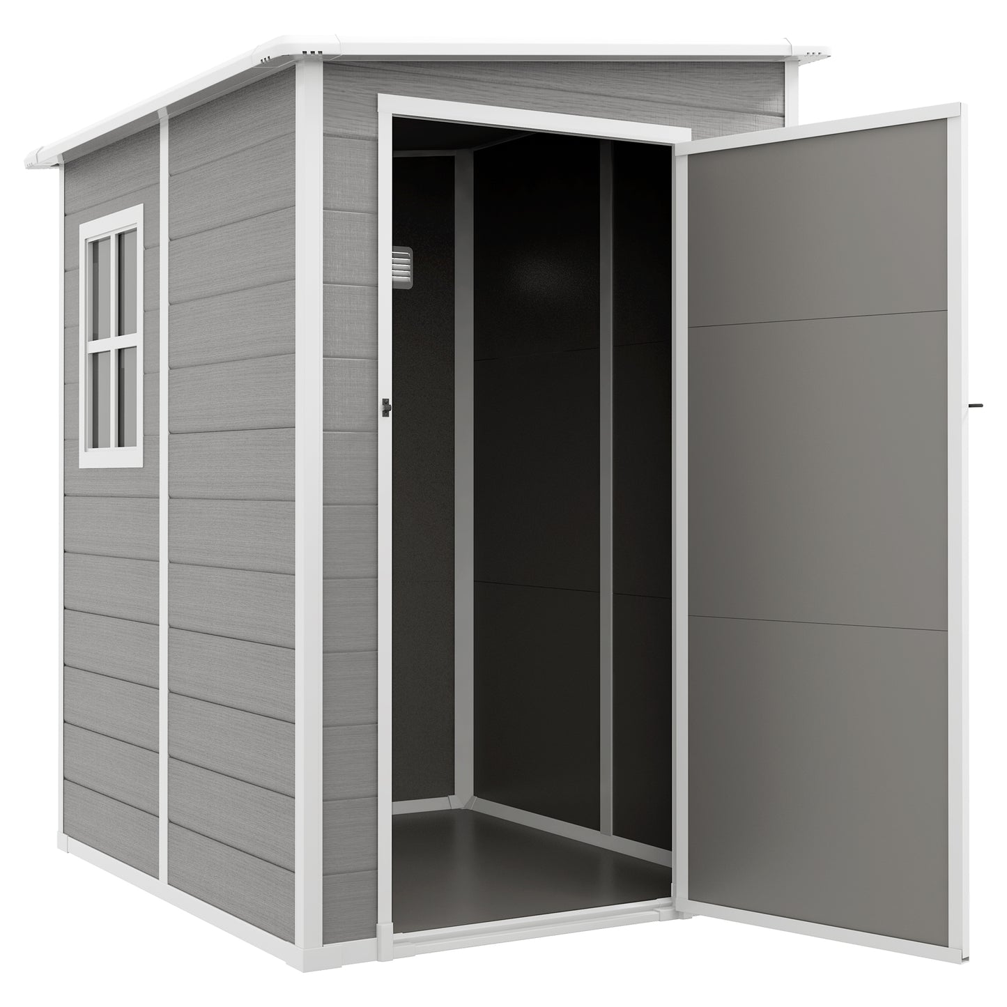 4'x5' Garden Storage Shed, Lean to Shed, Lockable Garden Tool Storage House with Window, Vent and Plastic Roof, Grey Sheds Grey  at Gallery Canada