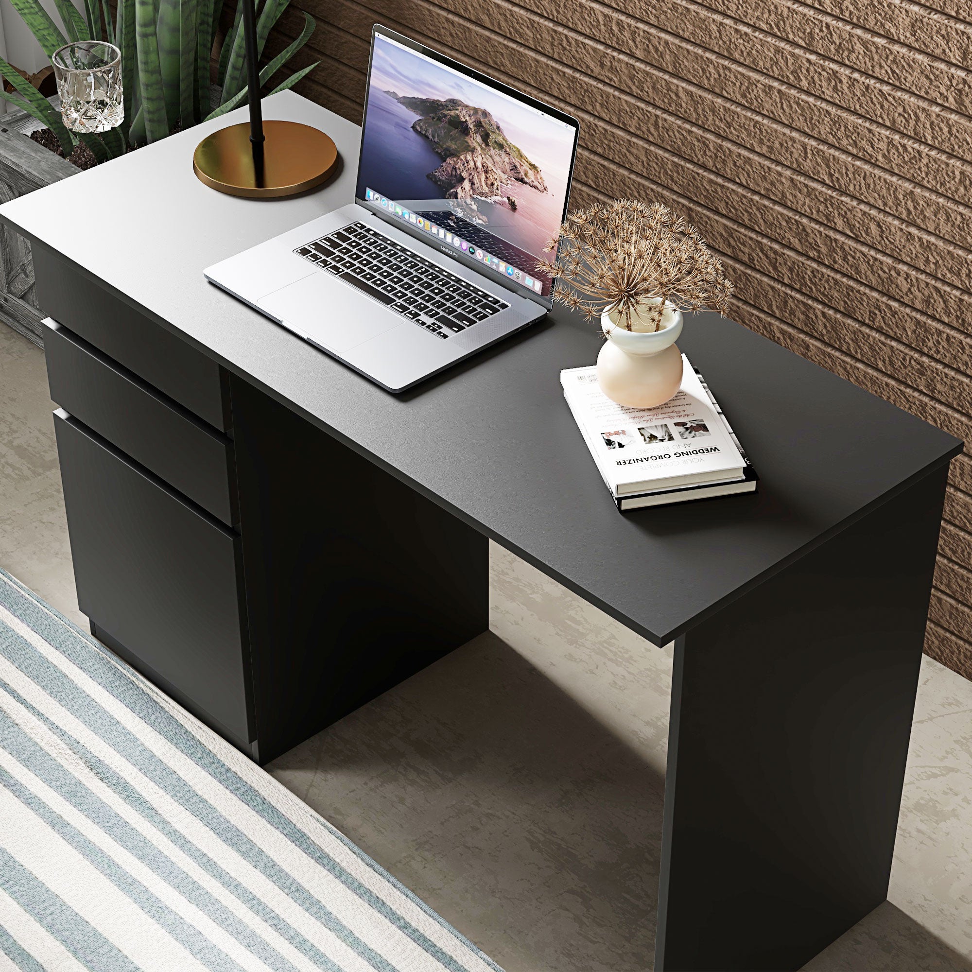 Computer Desk with Storage, PC Table with Drawers and Cabinet for Home Office, Study Room, Black Computer Desks   at Gallery Canada