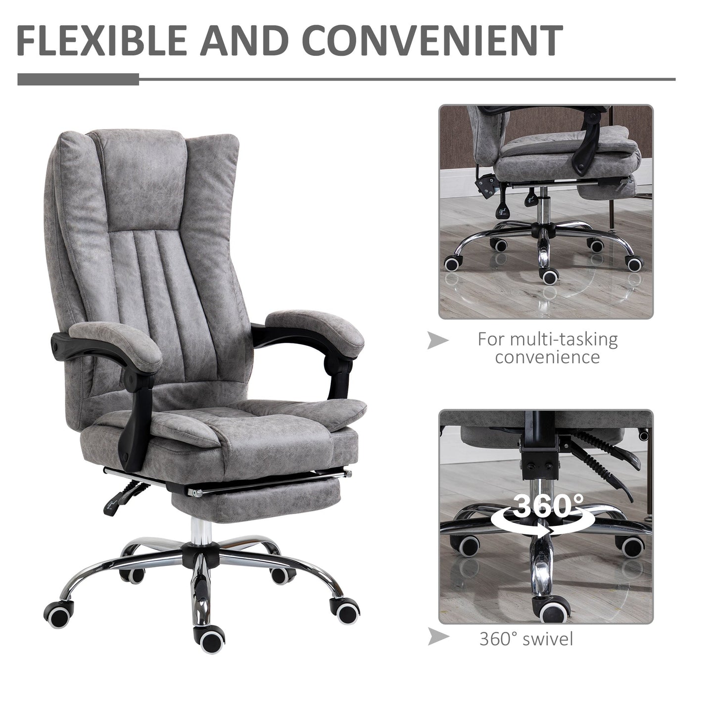 Microfiber Computer Chair, Executive Office Chair with Reclining Backrest Retractable Footrest Adjustable Height Grey Executive & Manager Chairs   at Gallery Canada