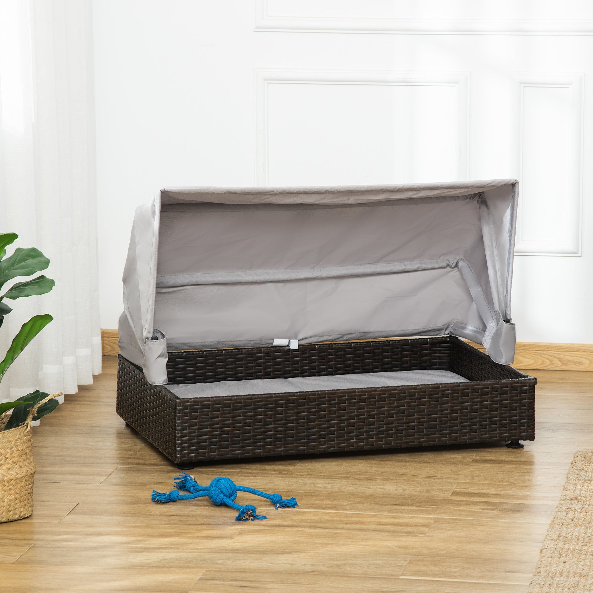 Wicker Dog House, Elevated Pet Sofa, Rattan Cat Bed, Indoor Outdoor Use, for Garden Patio with Foldable Roof, for Small or Medium-Sized Dogs, Coffee Houses, Kennels & Pens at Gallery Canada
