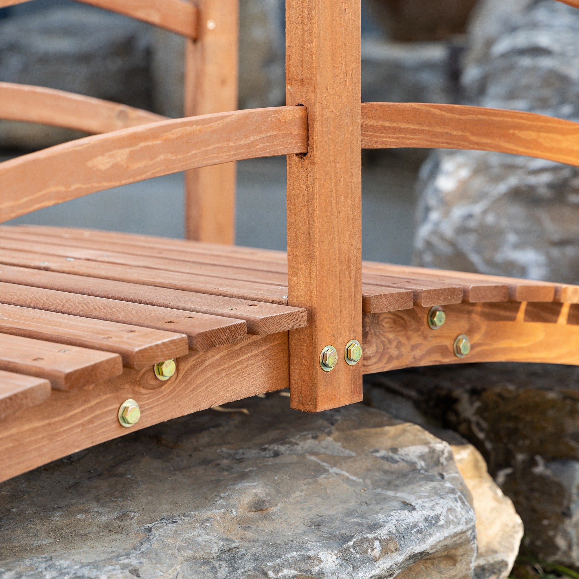 6FT Wooden Garden Bridge Classic Arc Footbridge with Guardrails for Stream Pond Walkway, Orange Garden Bridges at Gallery Canada