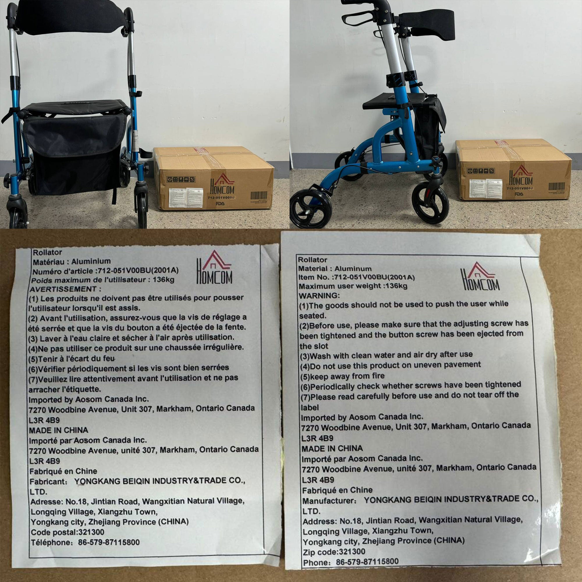 Rollator Walker for Seniors and Adults with 8'' Wheels, Padded Seat and Backrest, Storage Bag Blue Knee Walker & Wheelchair Ramps at Gallery Canada