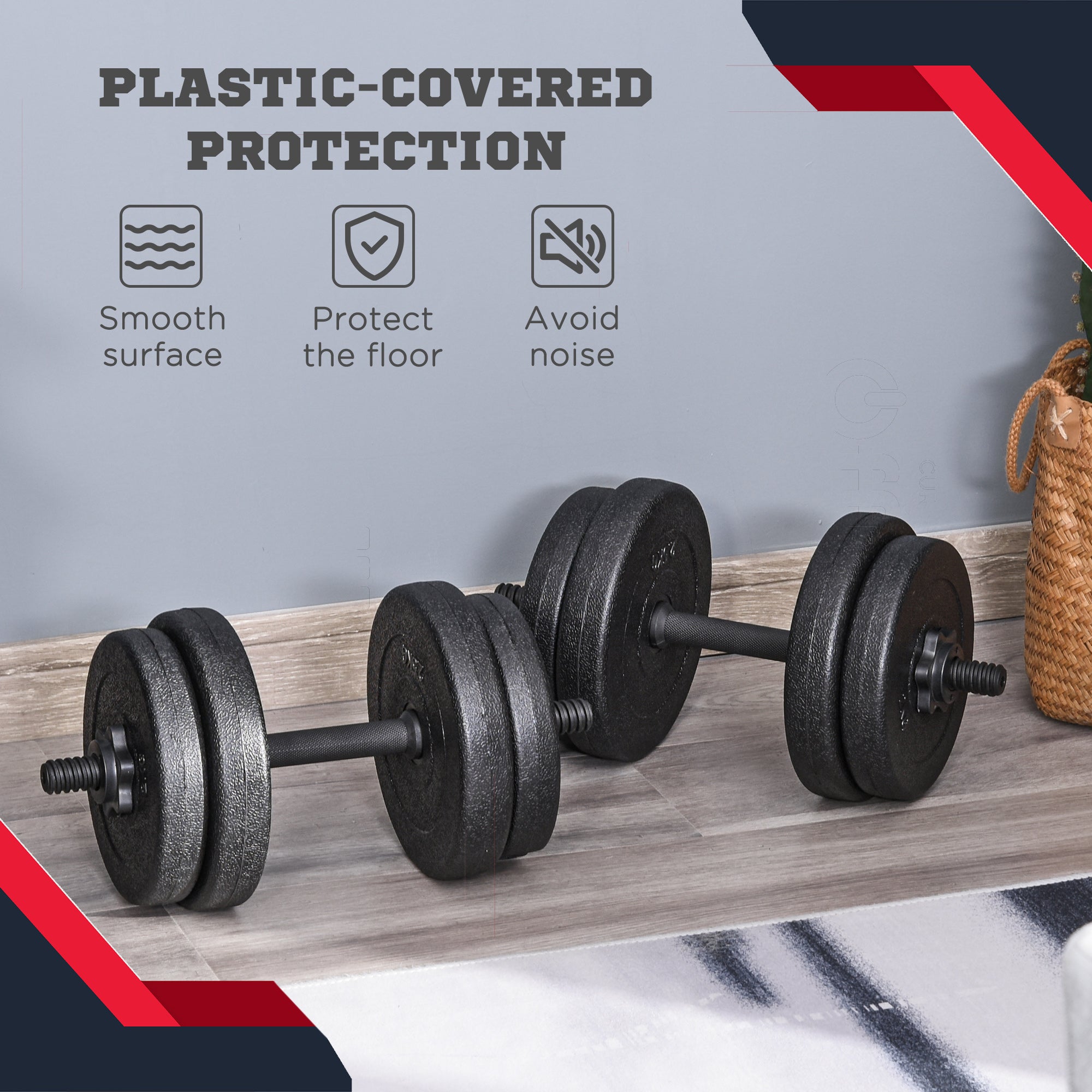 Adjustable 2 x 22lbs Weight Dumbbell Set for Weight Fitness Training Exercise Fitness Home Gym Equipment, Black (Pair) Dumbbells & Barbells at Gallery Canada