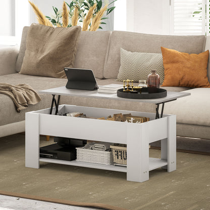 Lift Top Coffee Table with Hidden Storage Compartment and Open Shelf, Center Table for Living Room, White Coffee Tables   at Gallery Canada