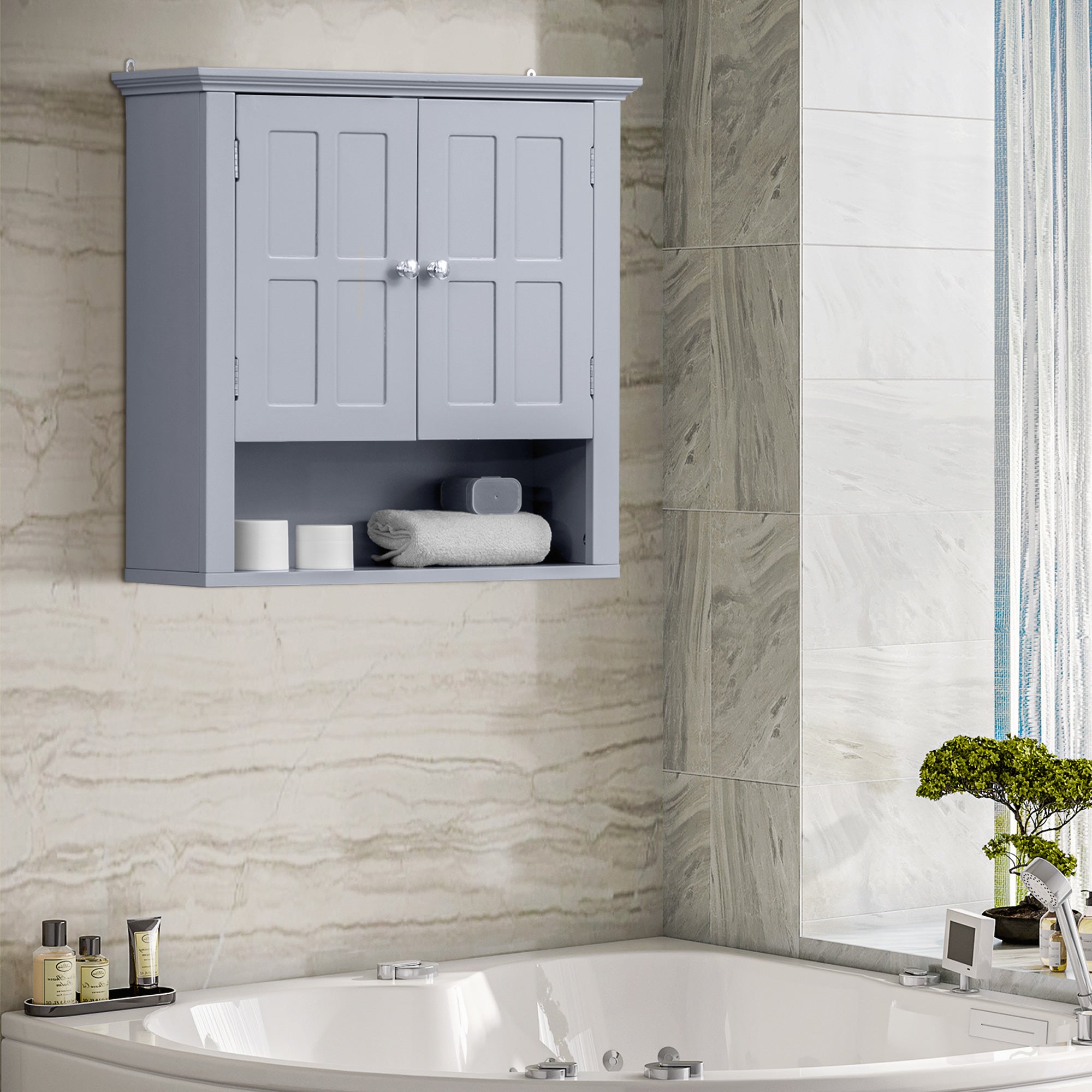 Bathroom Wall Cabinet, Medicine Cabinet, Over Toilet Storage Cabinet with Adjustable Shelf and 2 Doors for Hallway, Living Room, Gray Wall Mounted Cabinets at Gallery Canada