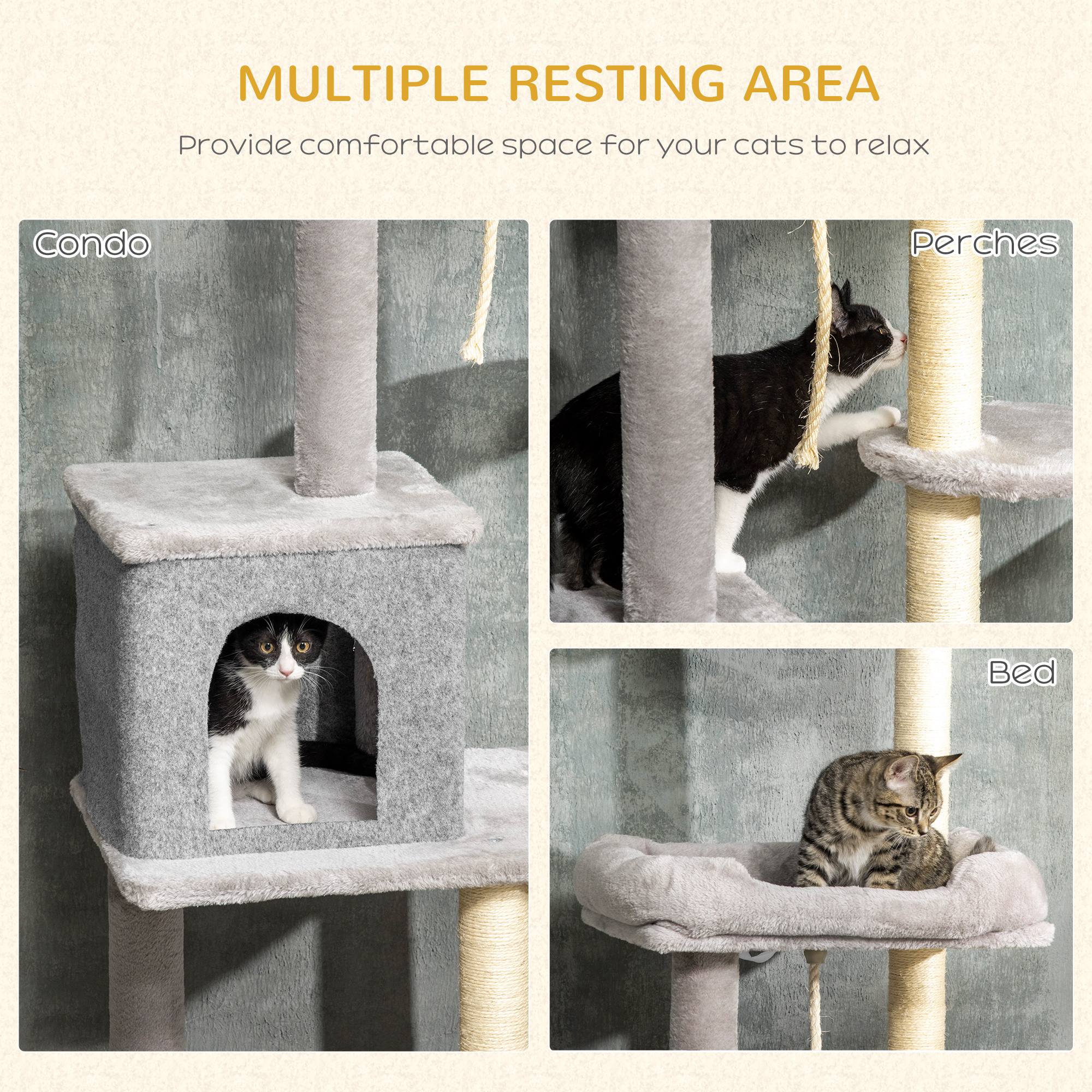 Cat Tree Floor to Ceiling Cat Tower Height Adjustable( 85-101 Inches), Tall Large Cat Climbing Activity Center with Scratching Posts Cat Condo Cozy Bed, Grey Floor to Ceiling Cat Trees at Gallery Canada