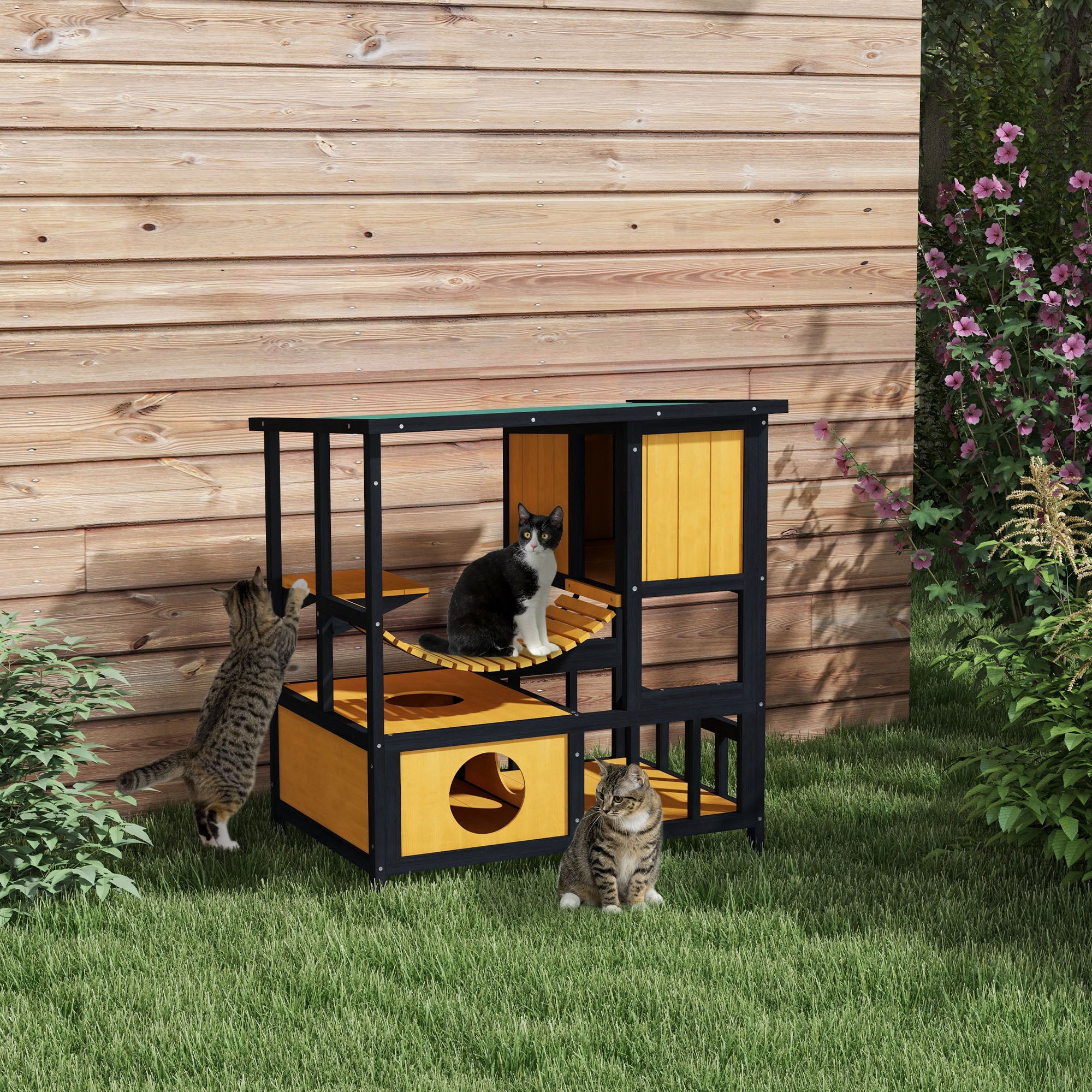 Outdoor Cat Enclosure for Patio with Suspension Bridge, Condos, Escape Doors, Jumping Platform, Water-Resistant Roof Cat Houses   at Gallery Canada