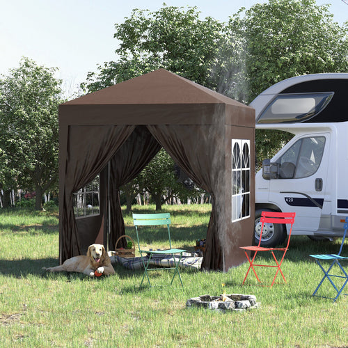 6.6'x6.6' Pop Up Canopy Tent with Sidewalls, Instant Sun Shelter Camping Gazebo with Carry Bag, Brown