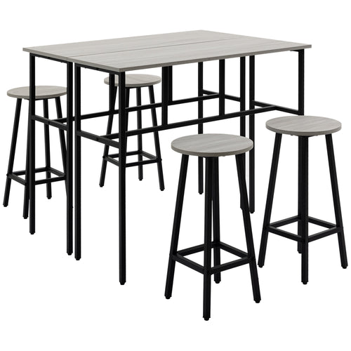 Bar Table Set of 6, Bar Table and Stools for 4, 2 Breakfast Tables and 4 Stools for Living Room, Dining Room, Grey