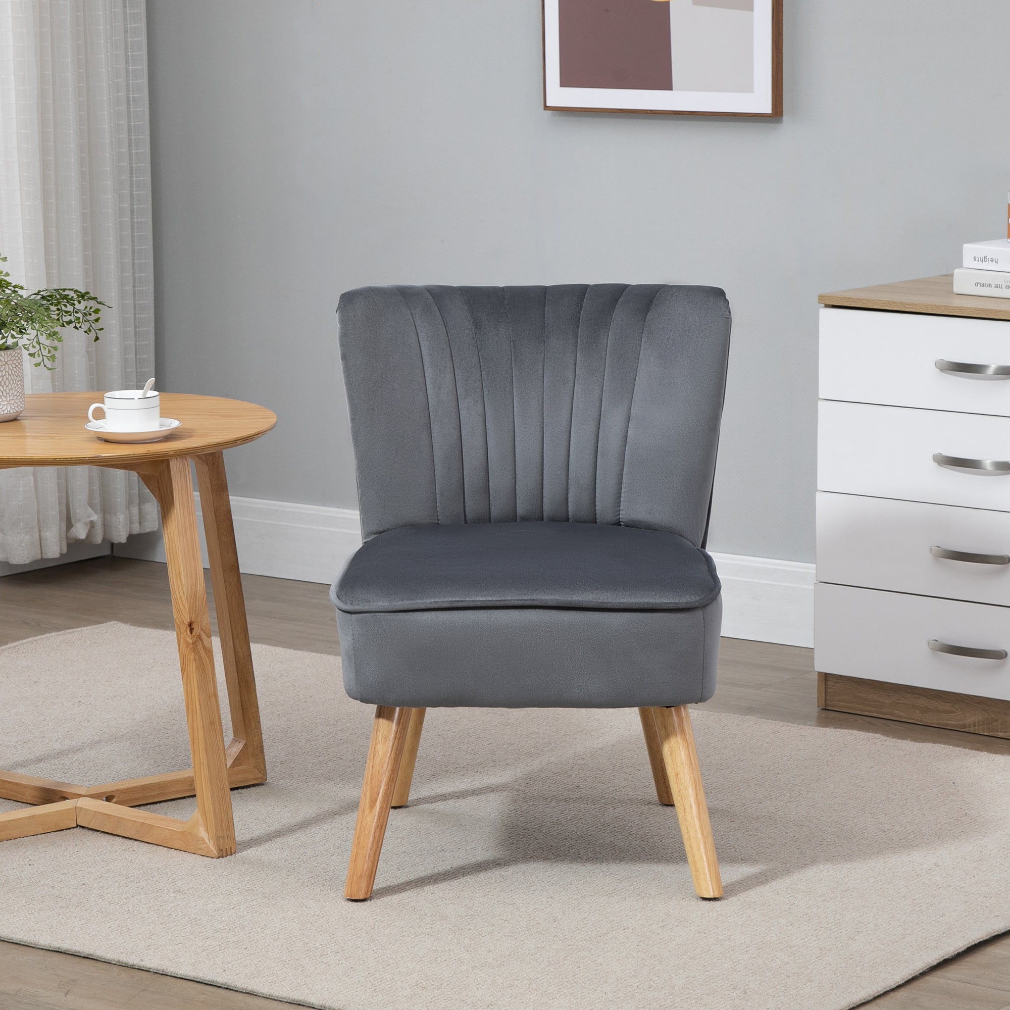 Velvet Armless Chair, Modern Accent Chair for Living Room with Wood Legs and Thick Padding, Grey Accent Chairs   at Gallery Canada