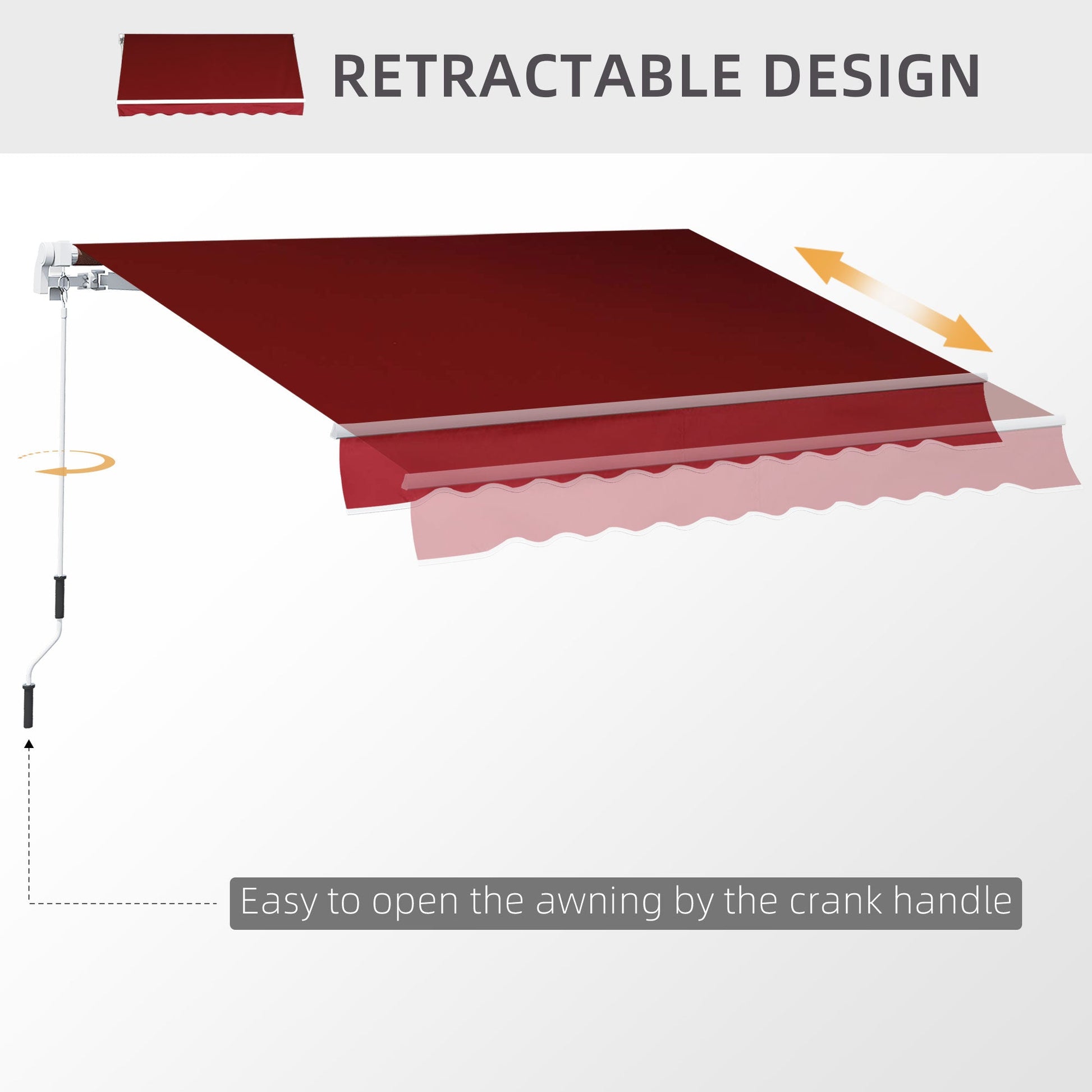 8'x7' Patio Awning Manual Retractable Sun Shade Outdoor Deck Canopy Shelter, Wine Red Deck Awnings   at Gallery Canada