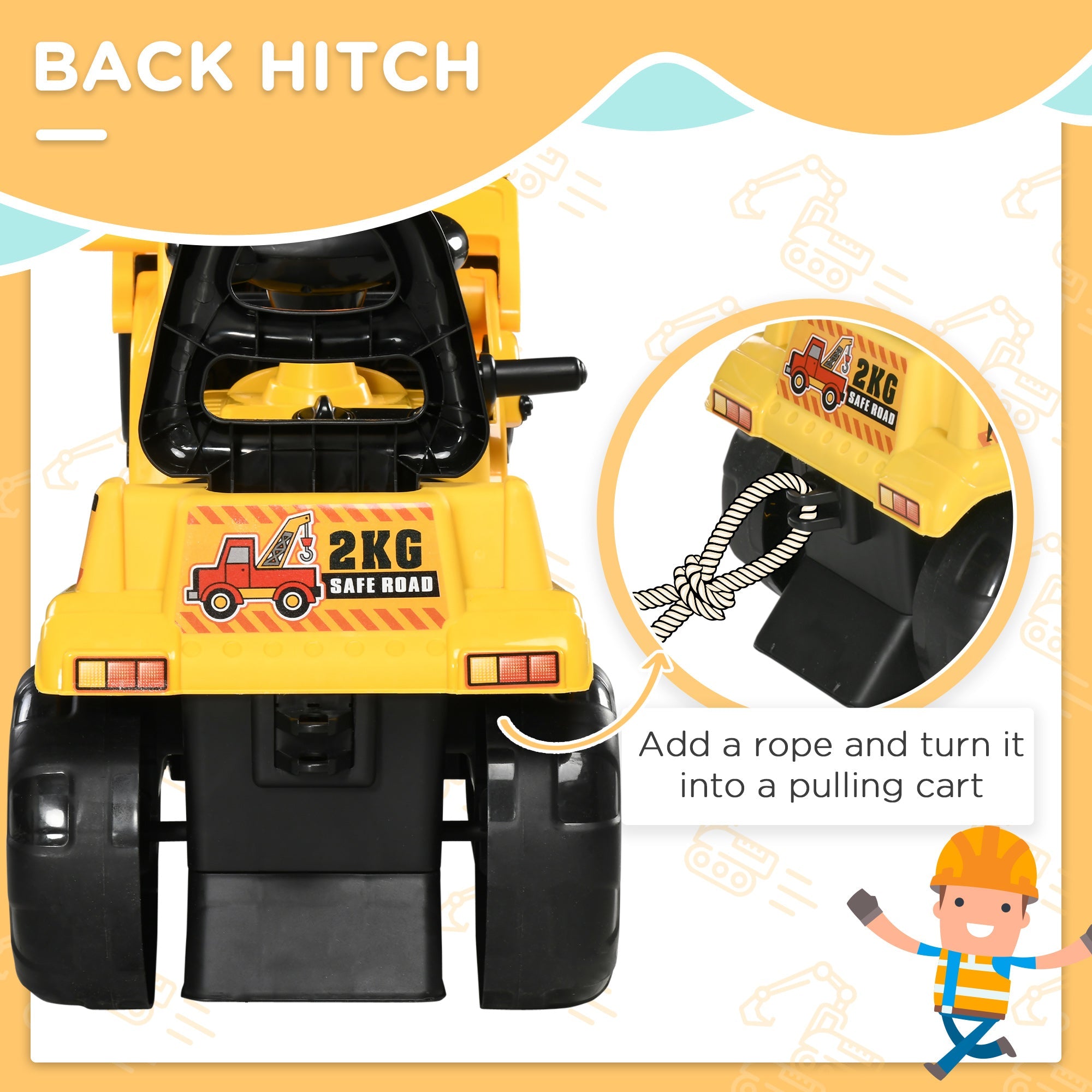 Ride On Excavator Toy No Power Digger with Realistic Sound Grabber Storage, for 3-4 Years Old, 32.7