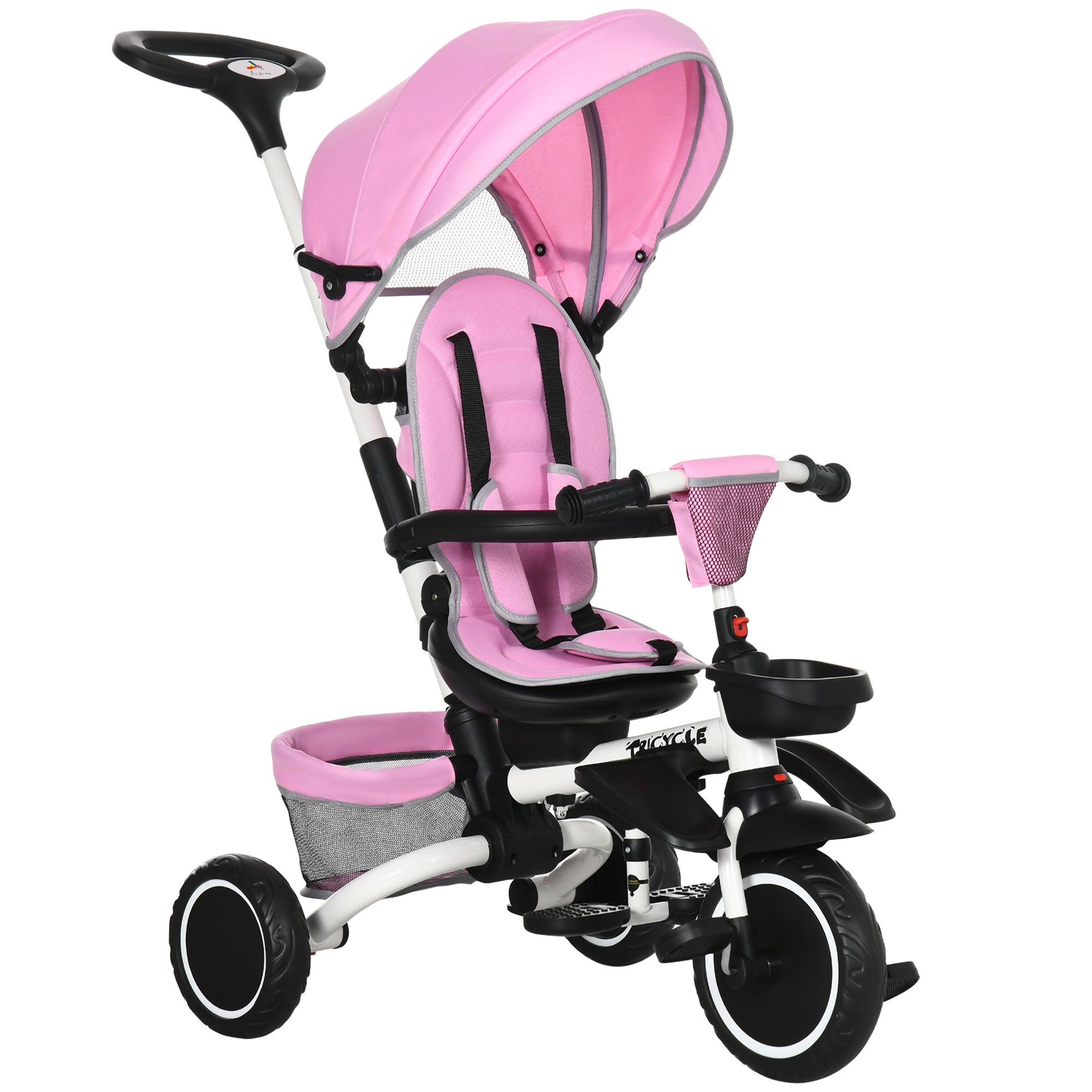 6-in-1 Toddler Tricycle for 12-50 Months, Foldable Kids Trike with Adjustable Seat and Push Handle, Safety Harness, Removable Canopy, Footrest, Pink Tricycles for Kids Multi Colour  at Gallery Canada