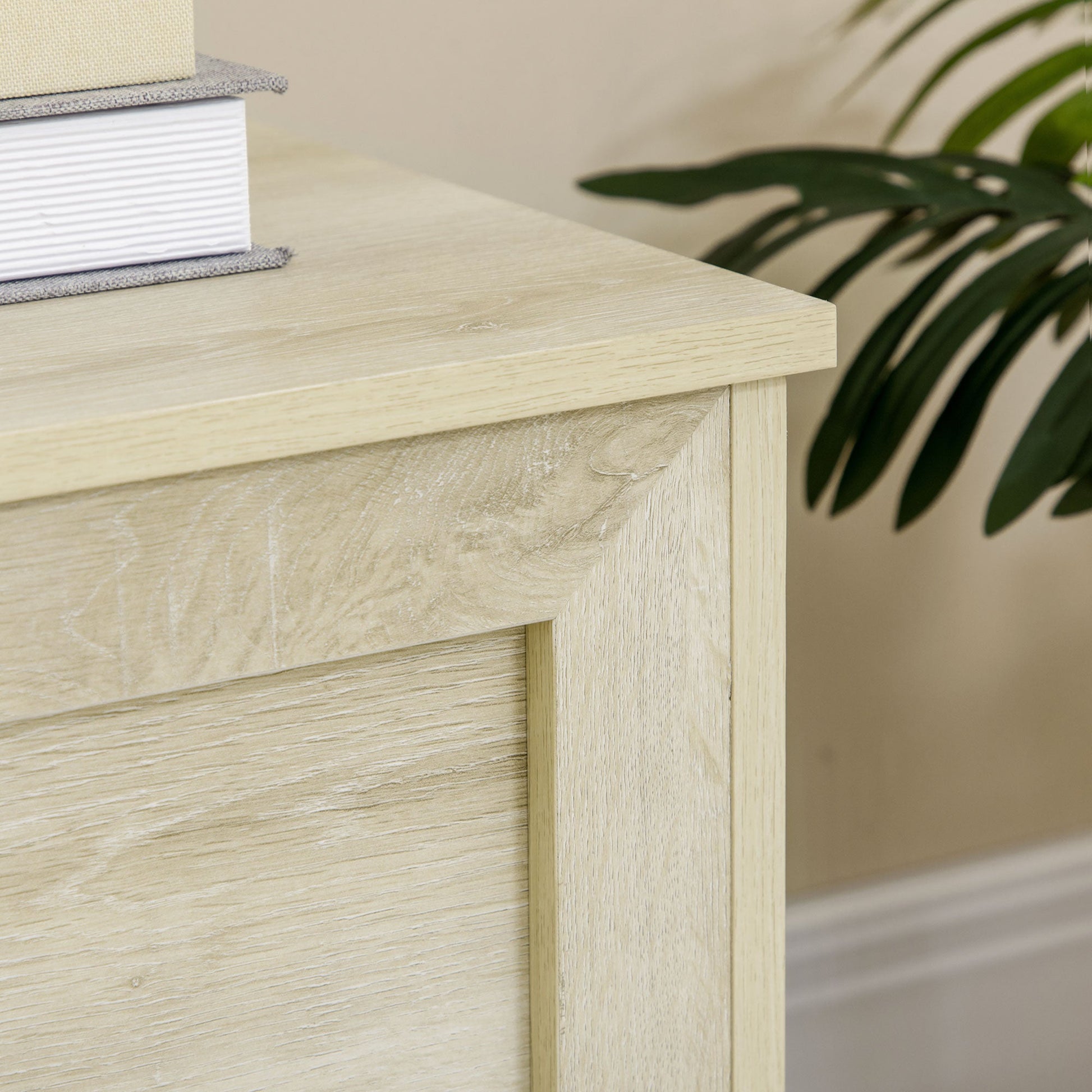 Storage Trunk Box Organizer with Farmhouse Panel Safety Hinge to Open Up 150° Light Oak Storage Cabinets   at Gallery Canada