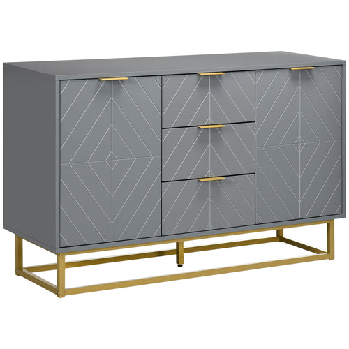 Sideboard Storage Cabinet with 3 Drawers, Adjustable Shelves and Doors, Kitchen Buffet Cabinet for Dining Room, Grey