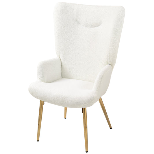 Modern Accent Armchair, Sherpa Boucle Lounge Chair with Metal Legs for Living Room, Bedroom, White Accent Chairs at Gallery Canada