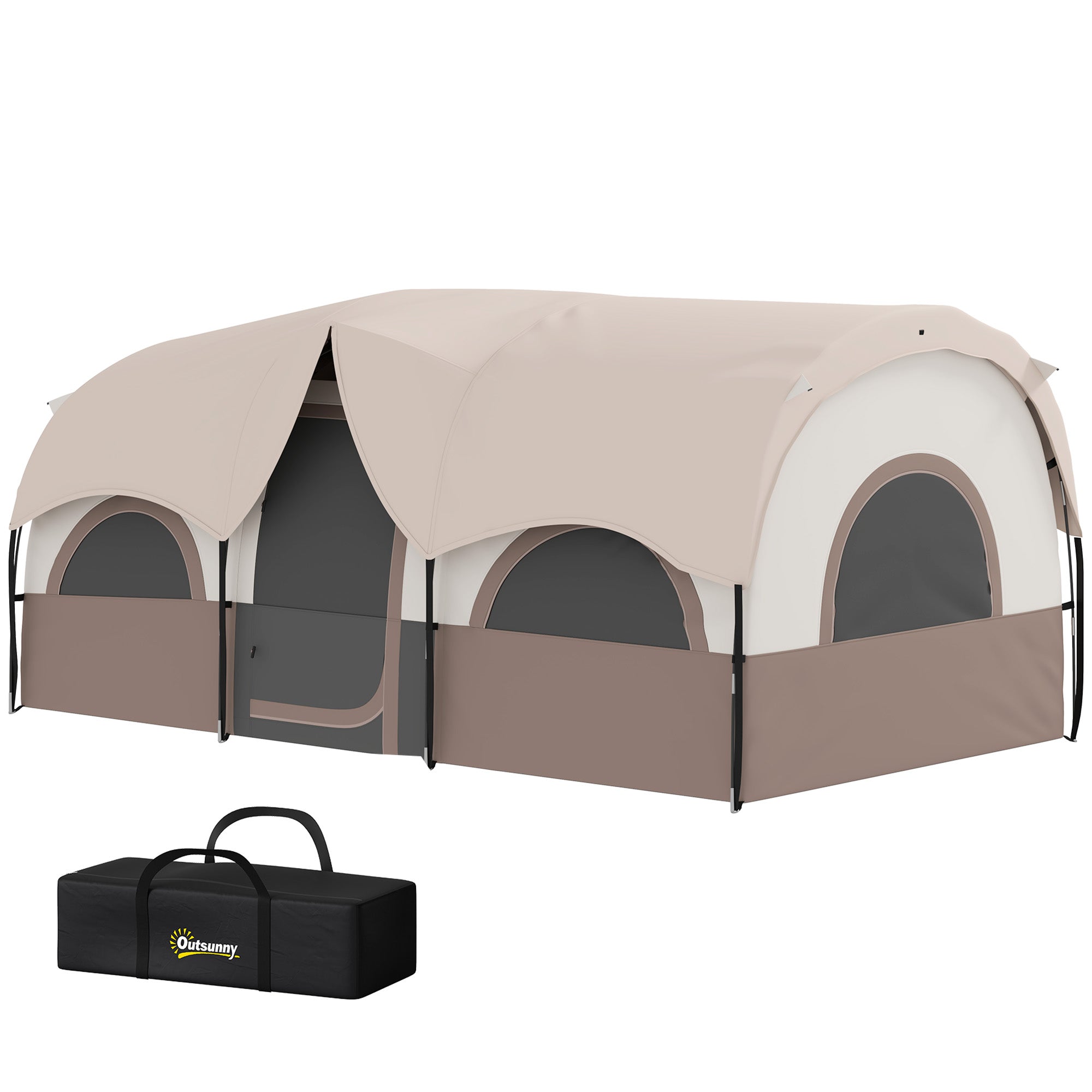 4-6 Person Camping Tent, 3 Room Cabin Tent, 3000mm Waterproof and UPF30+ with Sewn in Groundsheet and Carry Bag, Khaki Camping Tents Khaki at Gallery Canada