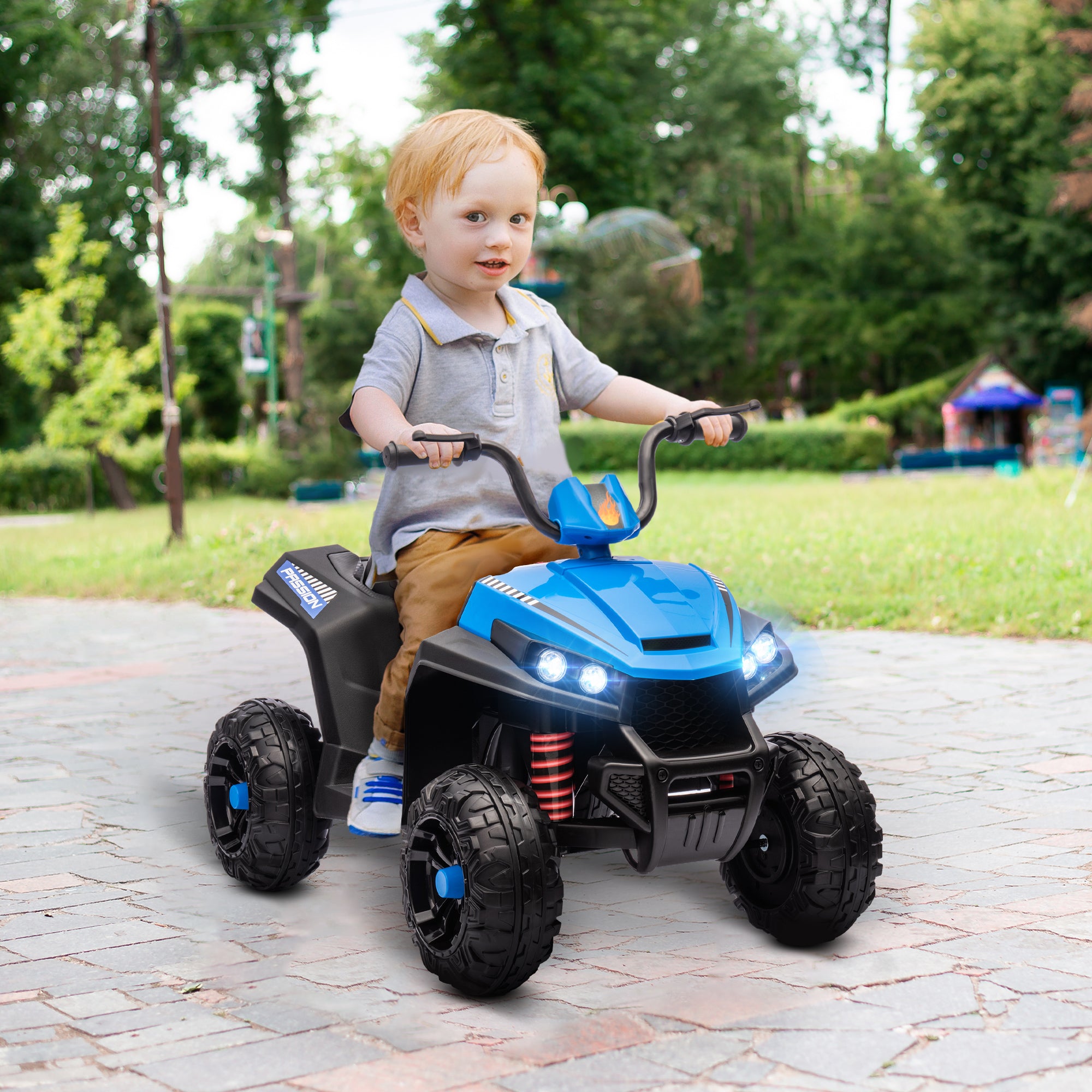 12V Kids ATV with Four Wheels Spring Suspension, Forward &; Backward, LED Light, MP3, Music, Blue Electric Ride On Toys   at Gallery Canada